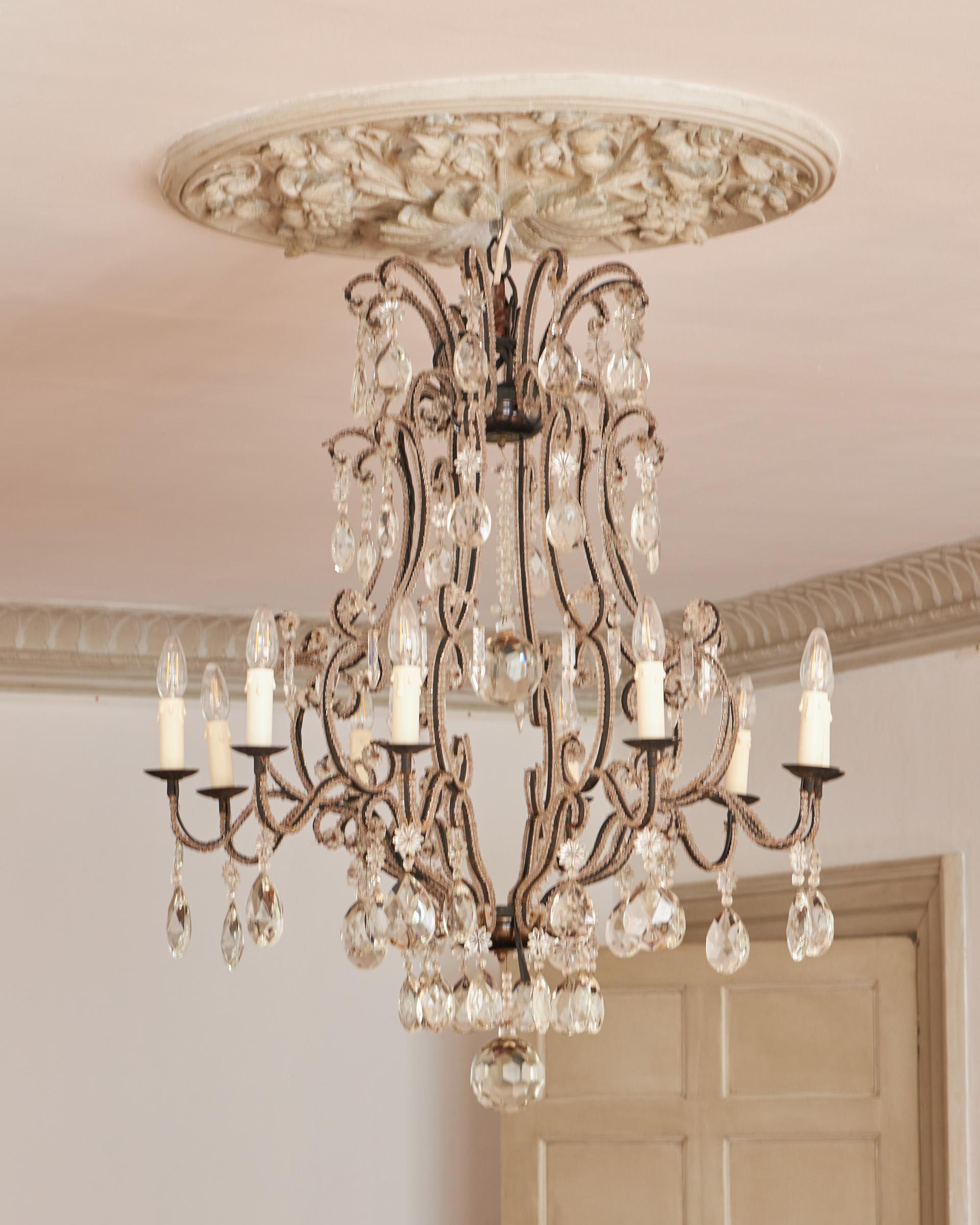 Crystal Large 19th Century Italian Chandelier fine crystal and iron ten light chandelier For Sale