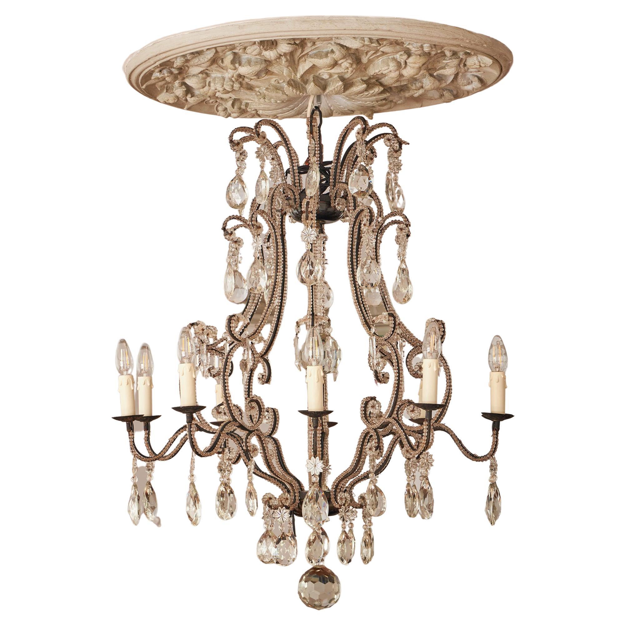 Large 19th Century Italian Chandelier fine crystal and iron ten light chandelier For Sale