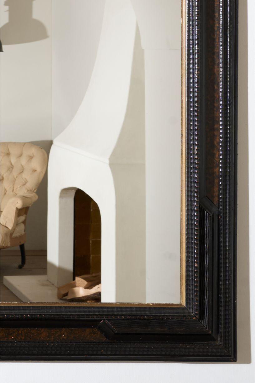 Large 19th century Italian Ebonised and faux tortoiseshell mirror In Excellent Condition For Sale In Malton, GB