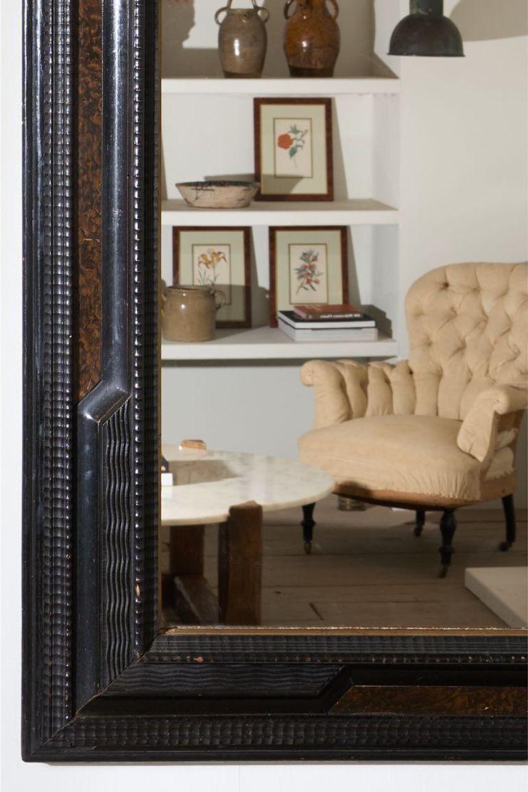19th Century Large 19th century Italian Ebonised and faux tortoiseshell mirror For Sale