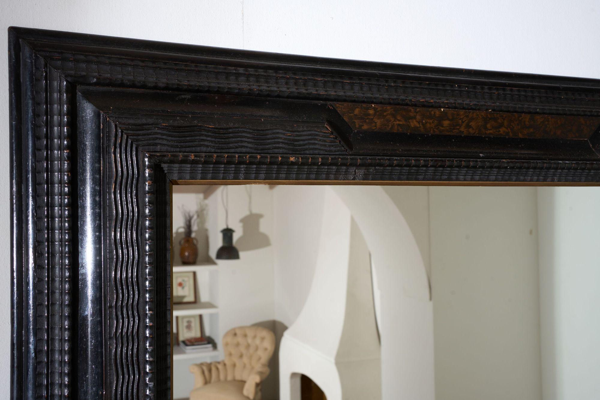 Large 19th century Italian Ebonised and faux tortoiseshell mirror For Sale 2