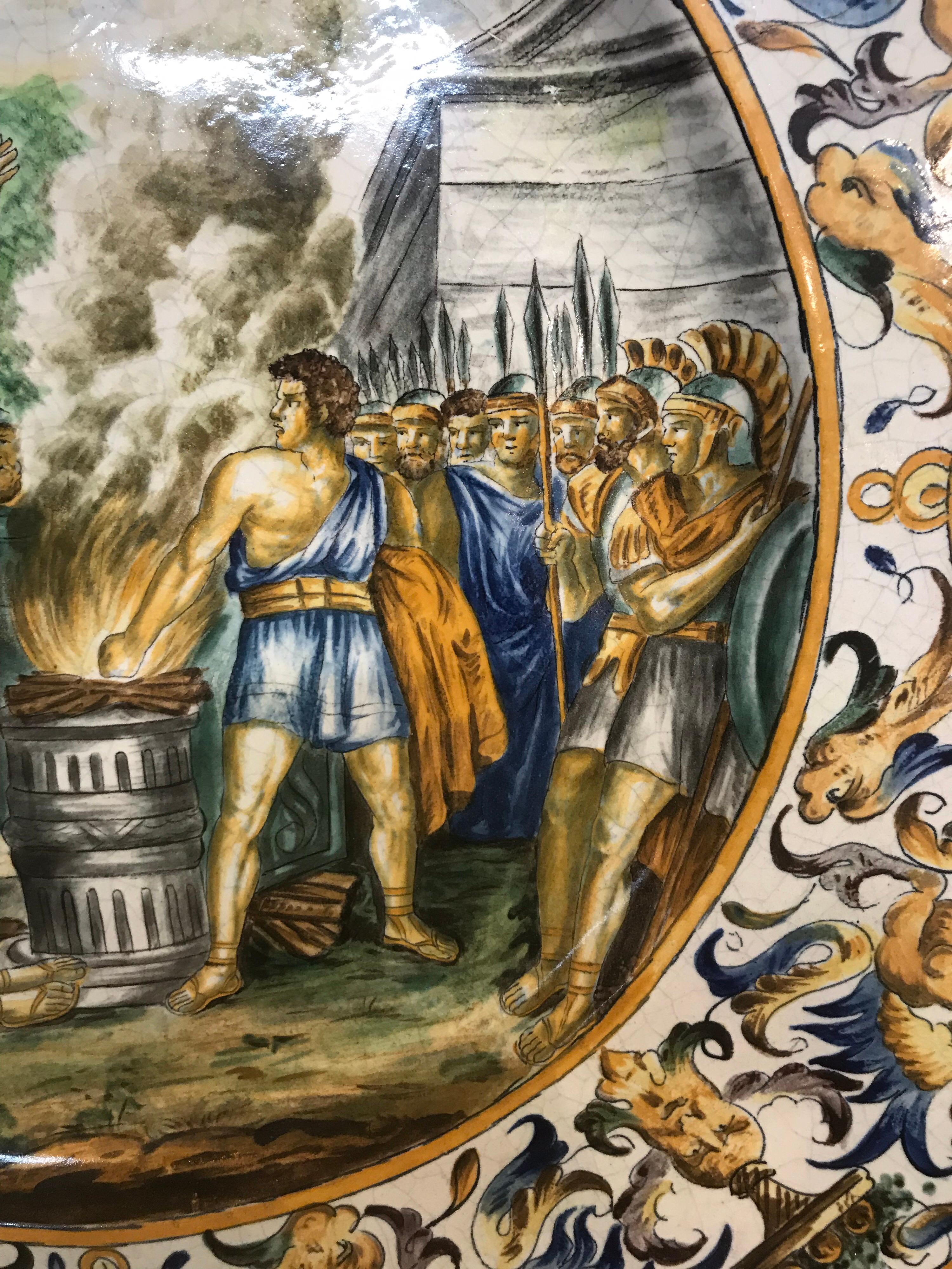 Large 19th Century Italian Faience Charger In Distressed Condition In Dallas, TX