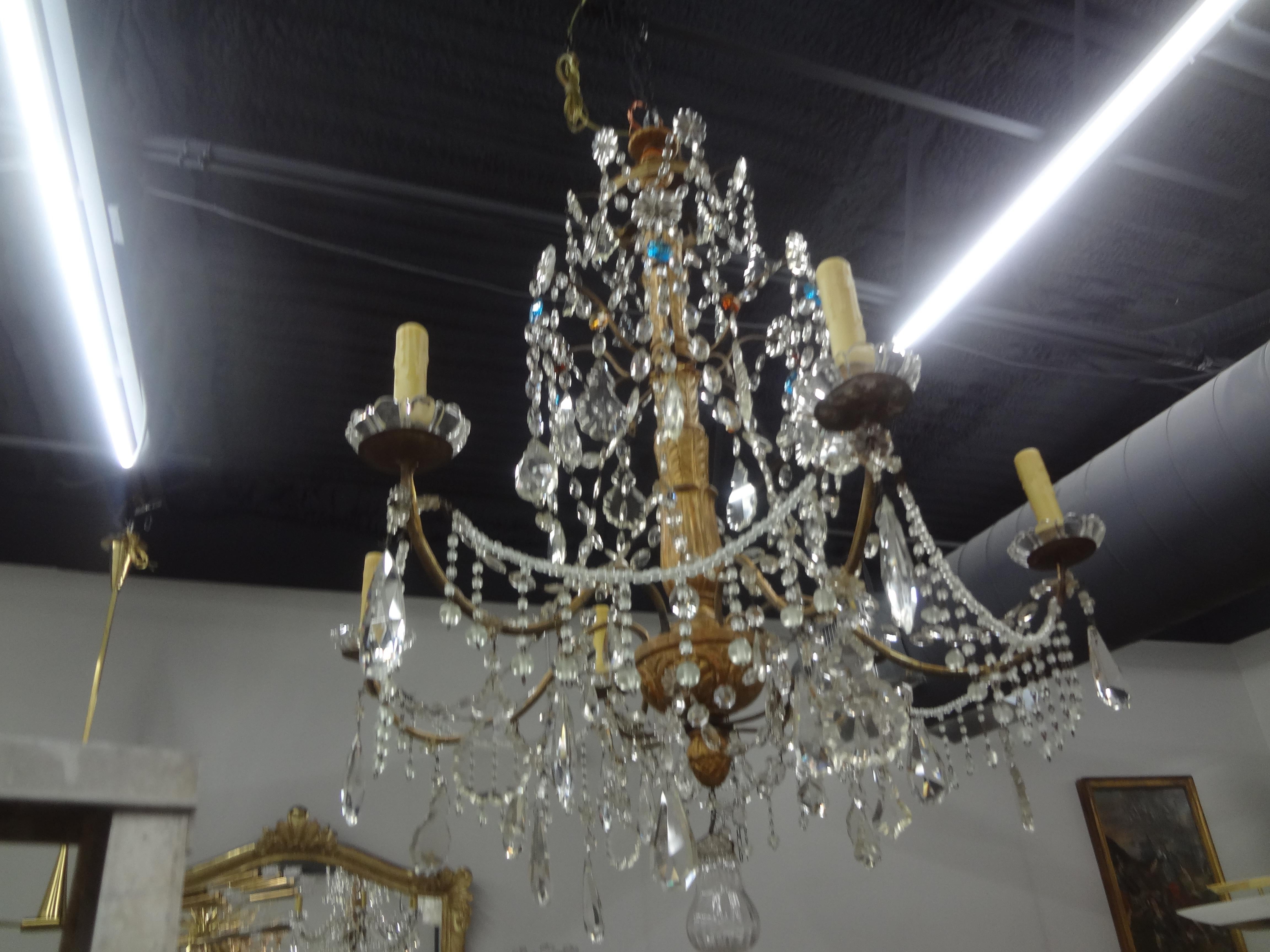 Large 19th Century Italian Genovese Giltwood and Crystal Chandelier For Sale 6