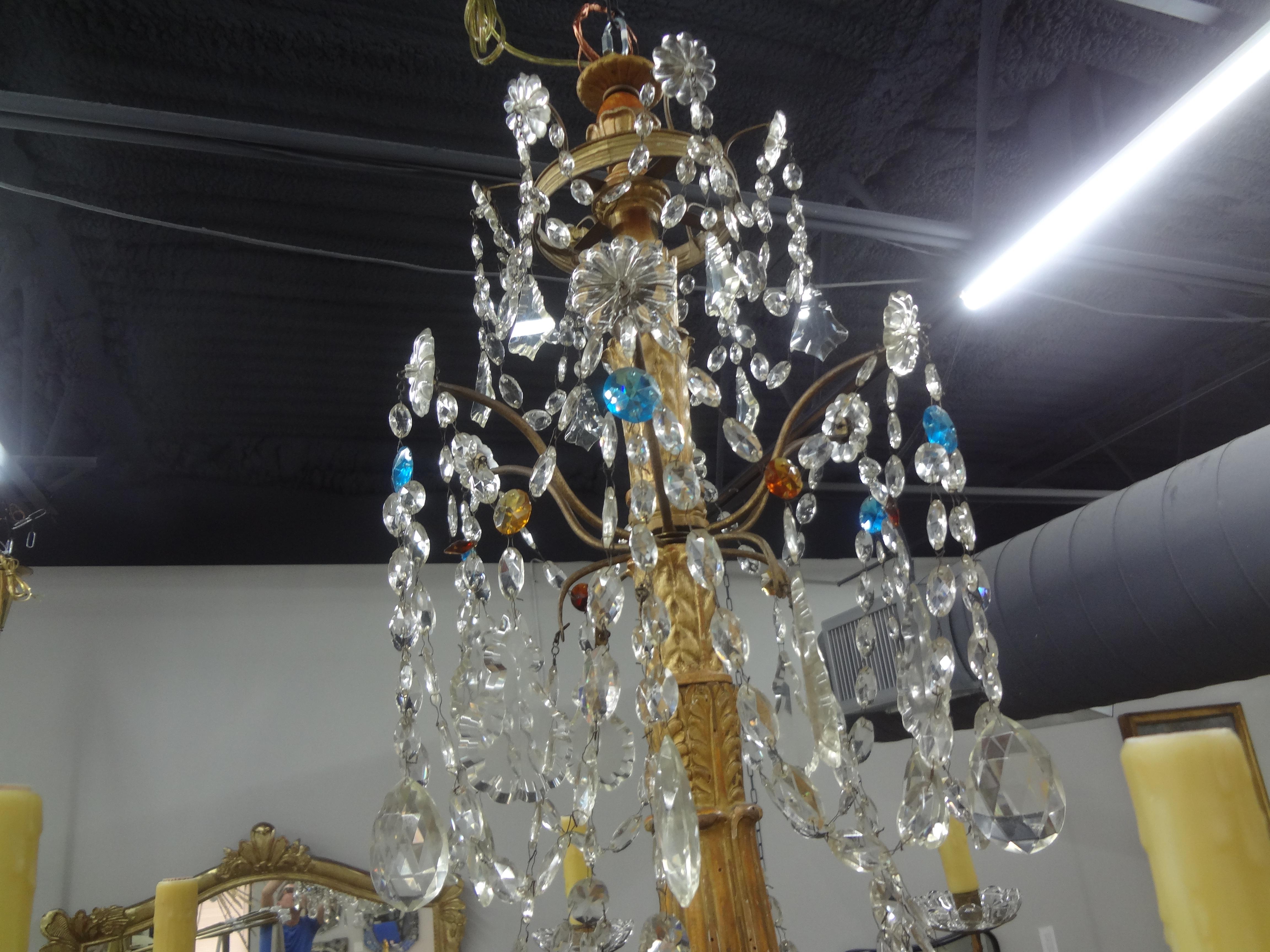 Large 19th Century Italian Genovese Giltwood and Crystal Chandelier For Sale 7