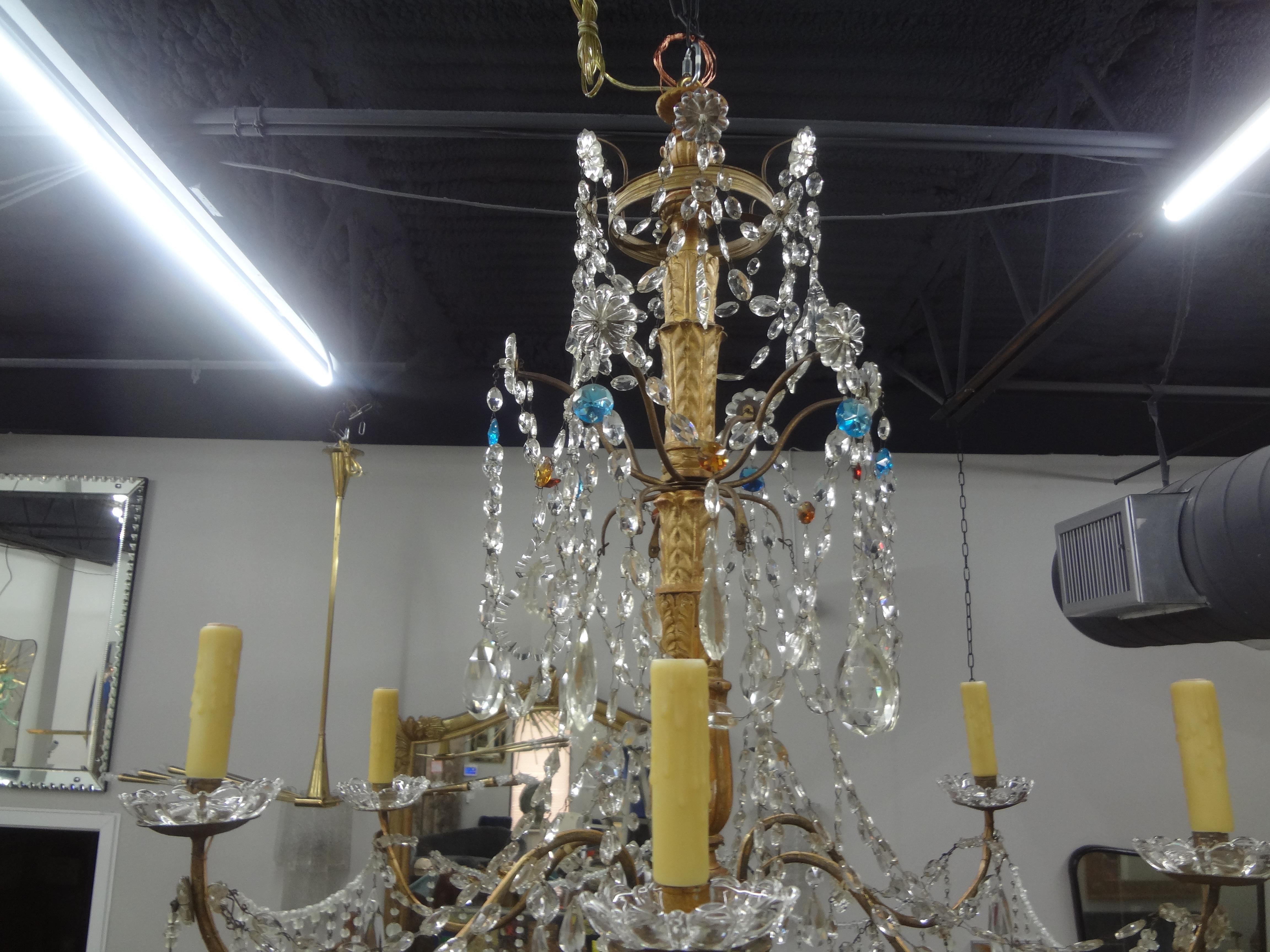 Baroque Large 19th Century Italian Genovese Giltwood and Crystal Chandelier For Sale