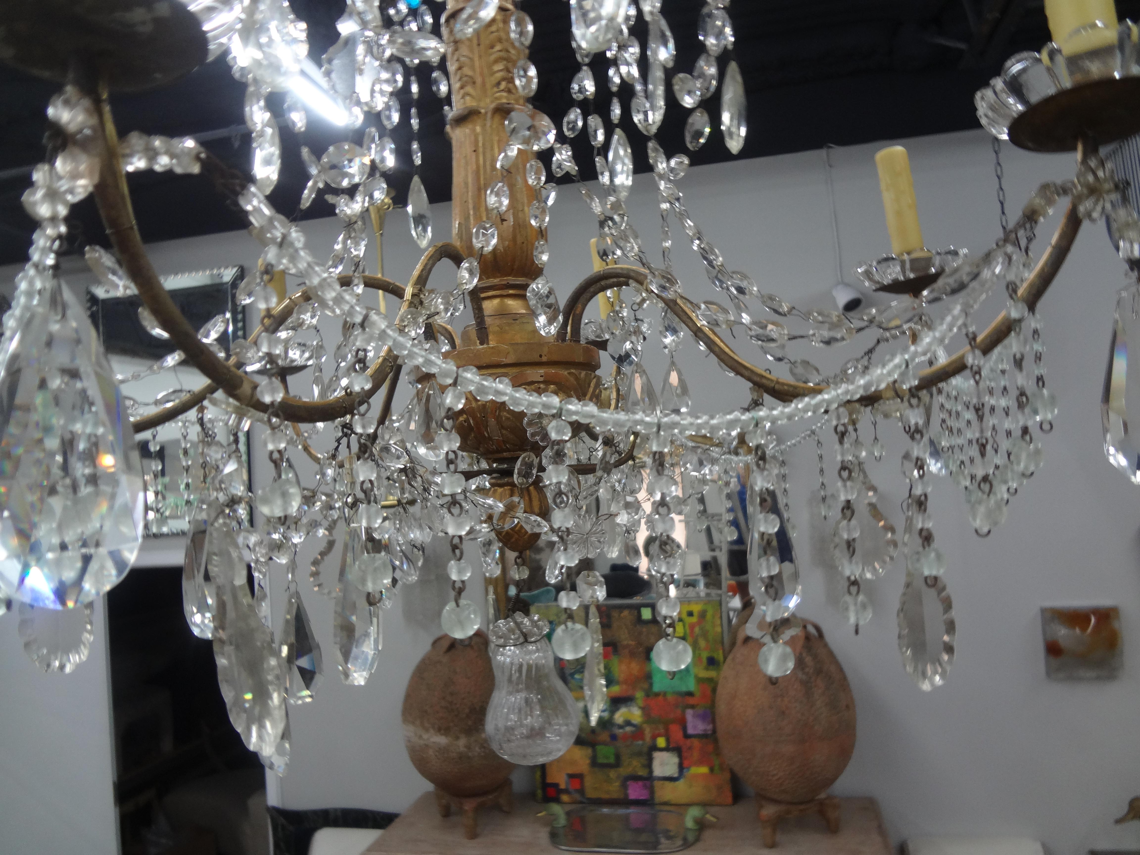 Large 19th Century Italian Genovese Giltwood and Crystal Chandelier For Sale 1