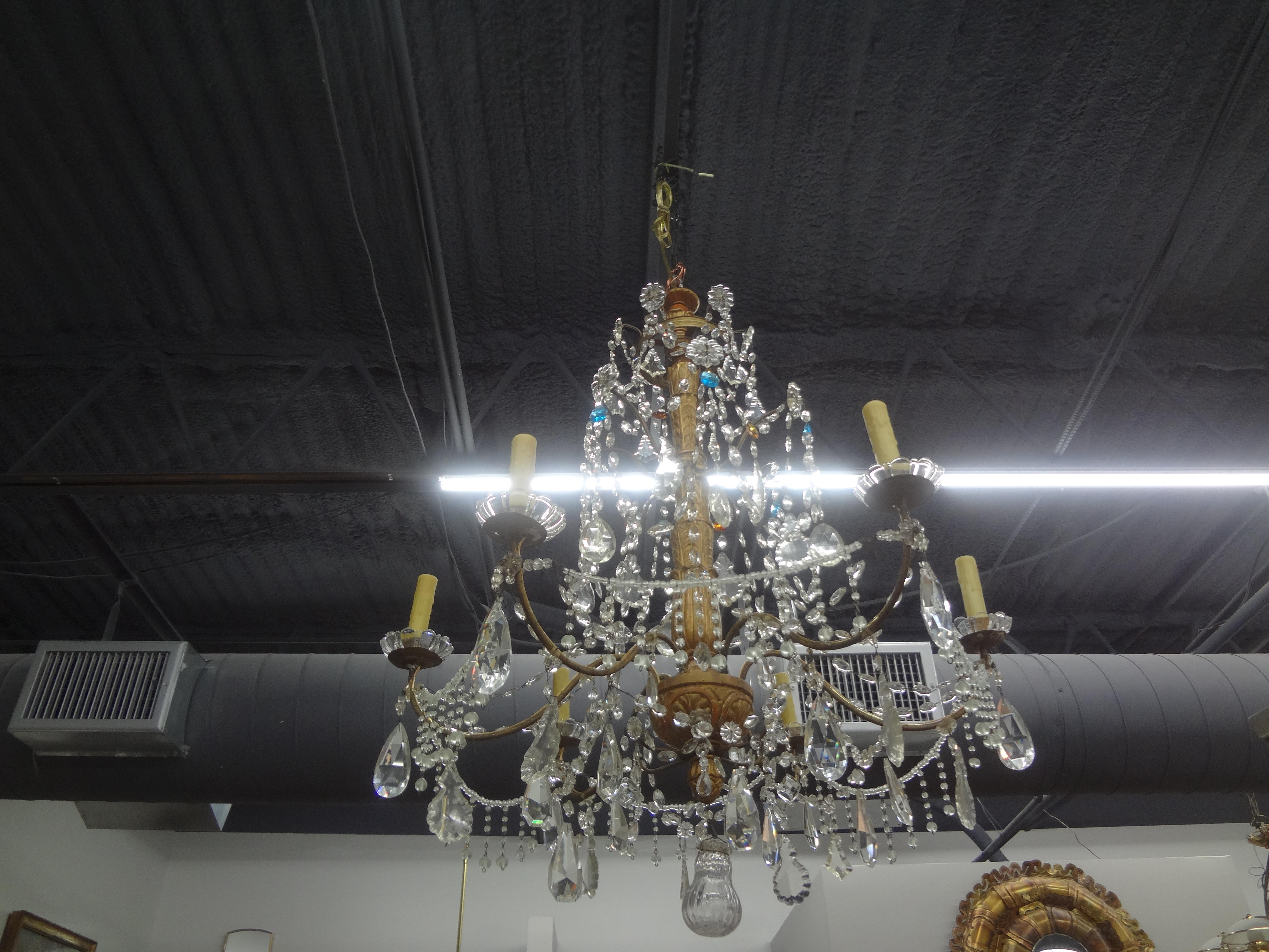 Large 19th Century Italian Genovese Giltwood and Crystal Chandelier For Sale 3