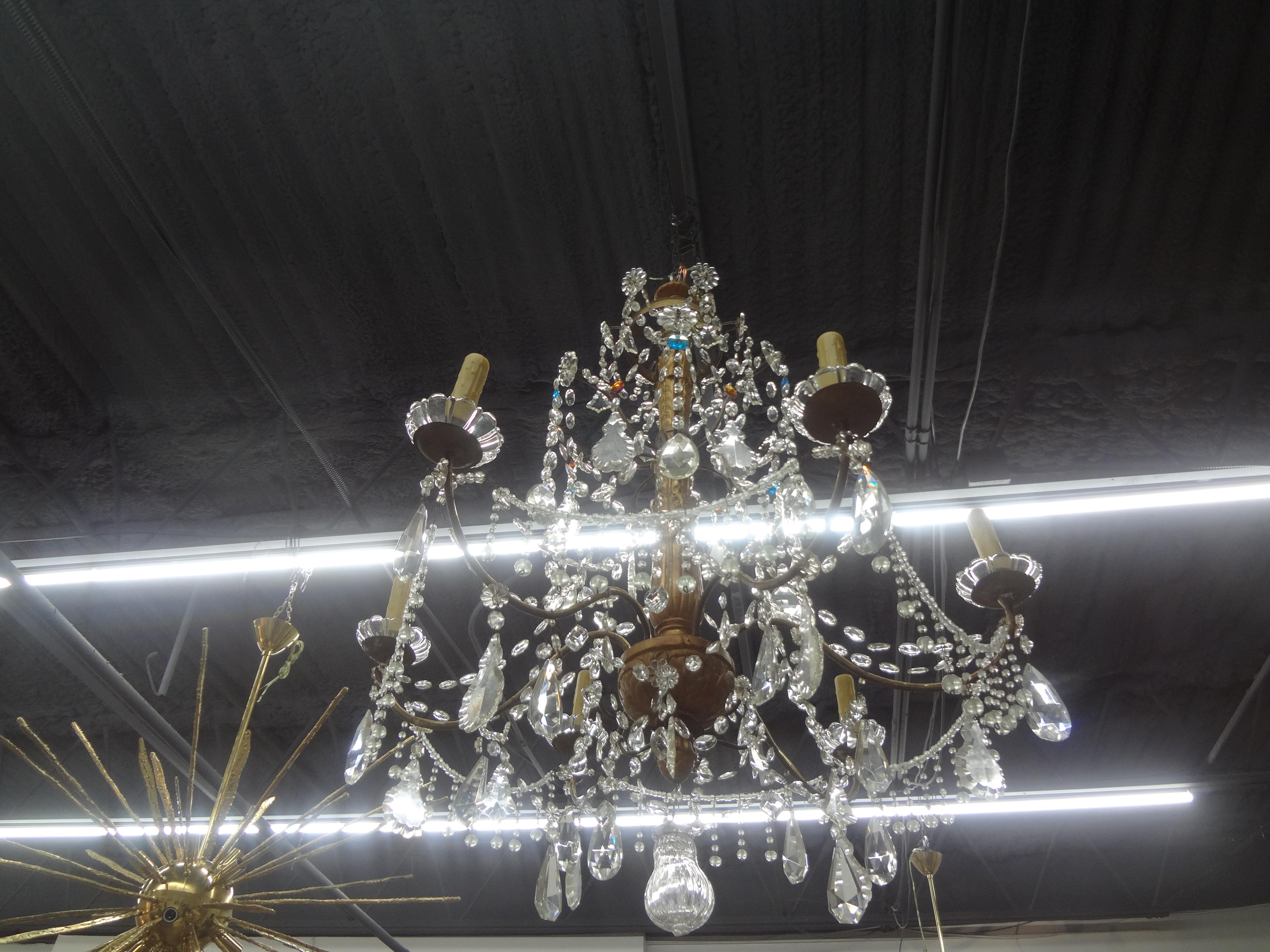Large 19th Century Italian Genovese Giltwood and Crystal Chandelier For Sale 5