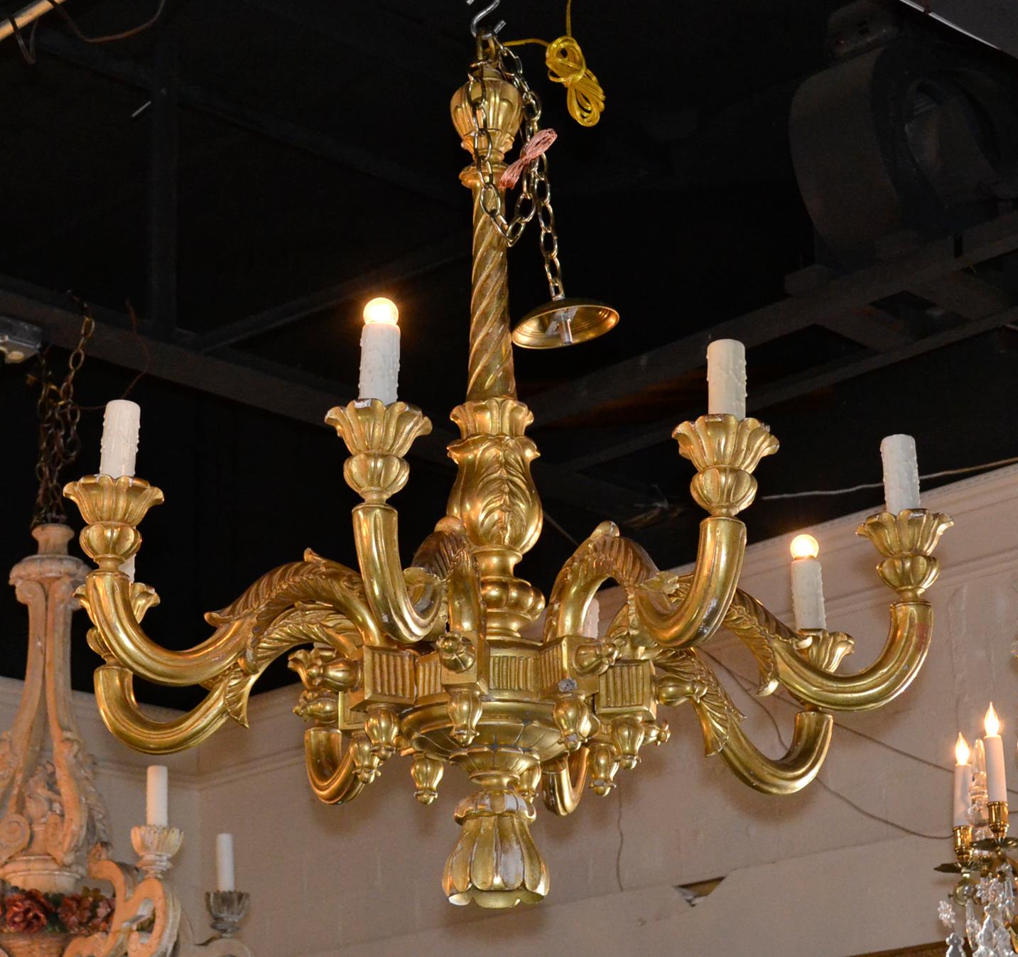 Large 19th Century Italian Giltwood Chandelier In Good Condition In Dallas, TX