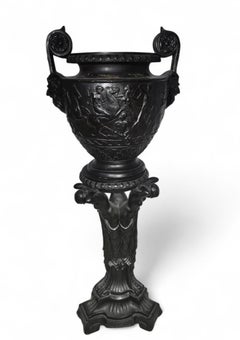 Large 19th Century Italian Greek-Style Terracotta Vase with Pedestal