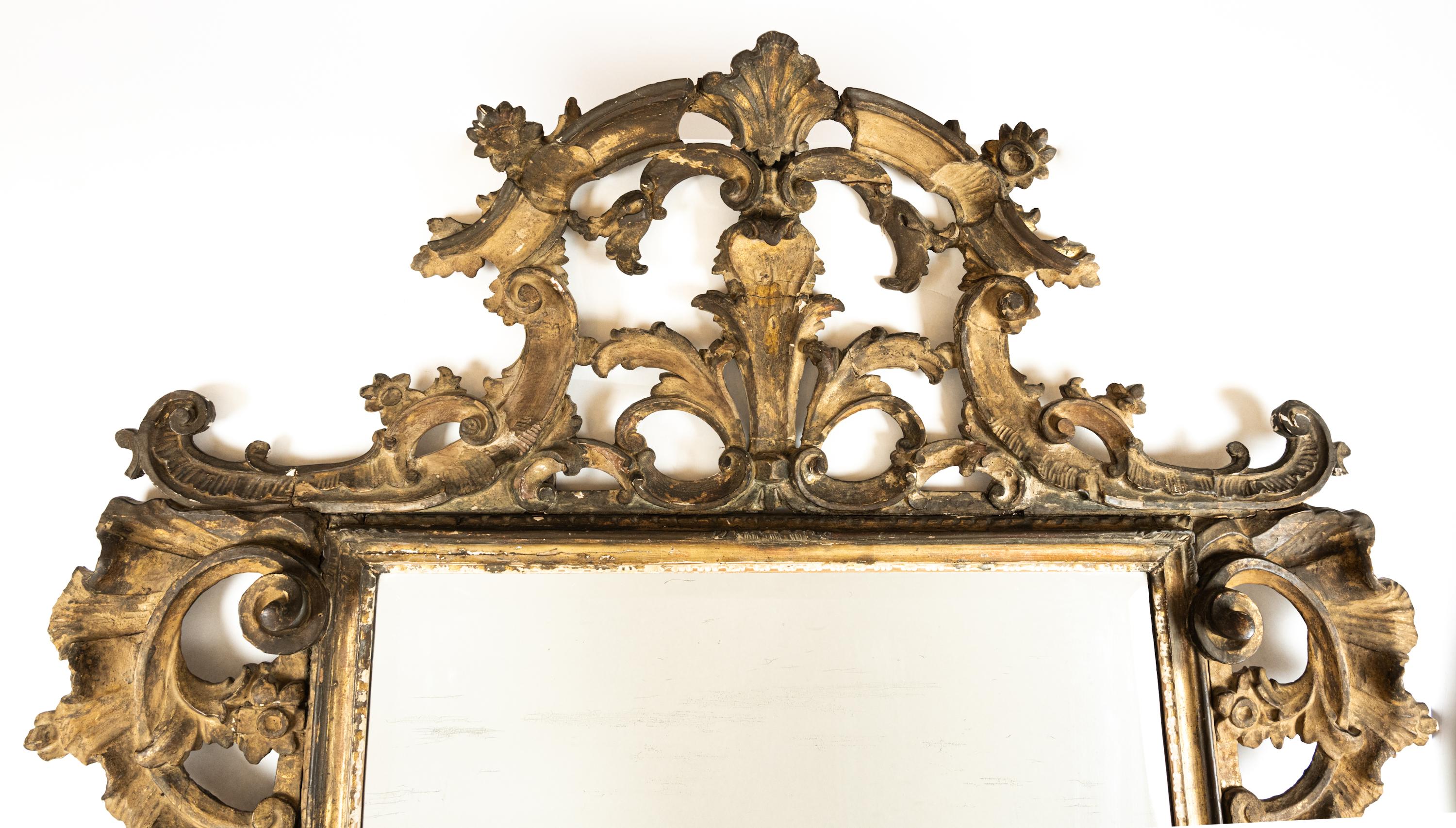 Hand-Carved Large 19th Century Italian Hand Carved Mirror For Sale