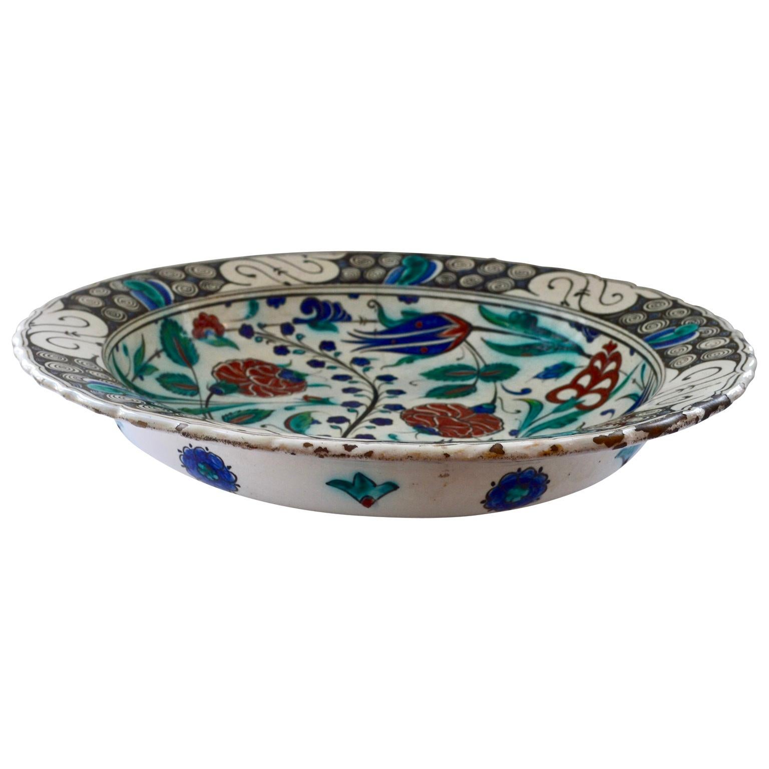 Hand-Crafted Large 19th Century Italian Iznik Style Faience Charger, Cantagalli, Florence