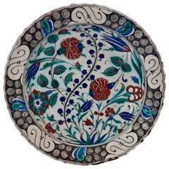 Grand chargeur en faïence italienne du 19ème siècle de style Iznik, Cantagalli, Florence