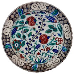 Large 19th Century Italian Iznik Style Faience Charger, Cantagalli, Florence