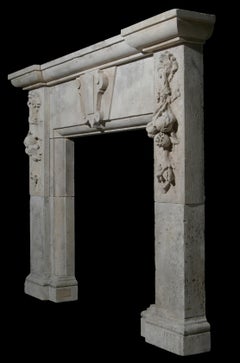 Large 19th Century Italian Limestone Fireplace