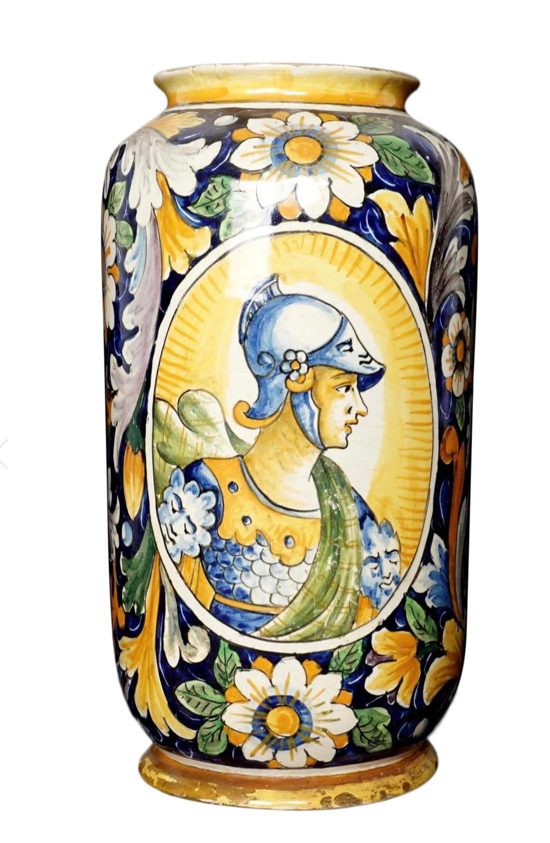 Large 19th Century Italian Majolica Cylinder Vase In Good Condition For Sale In Bradenton, FL