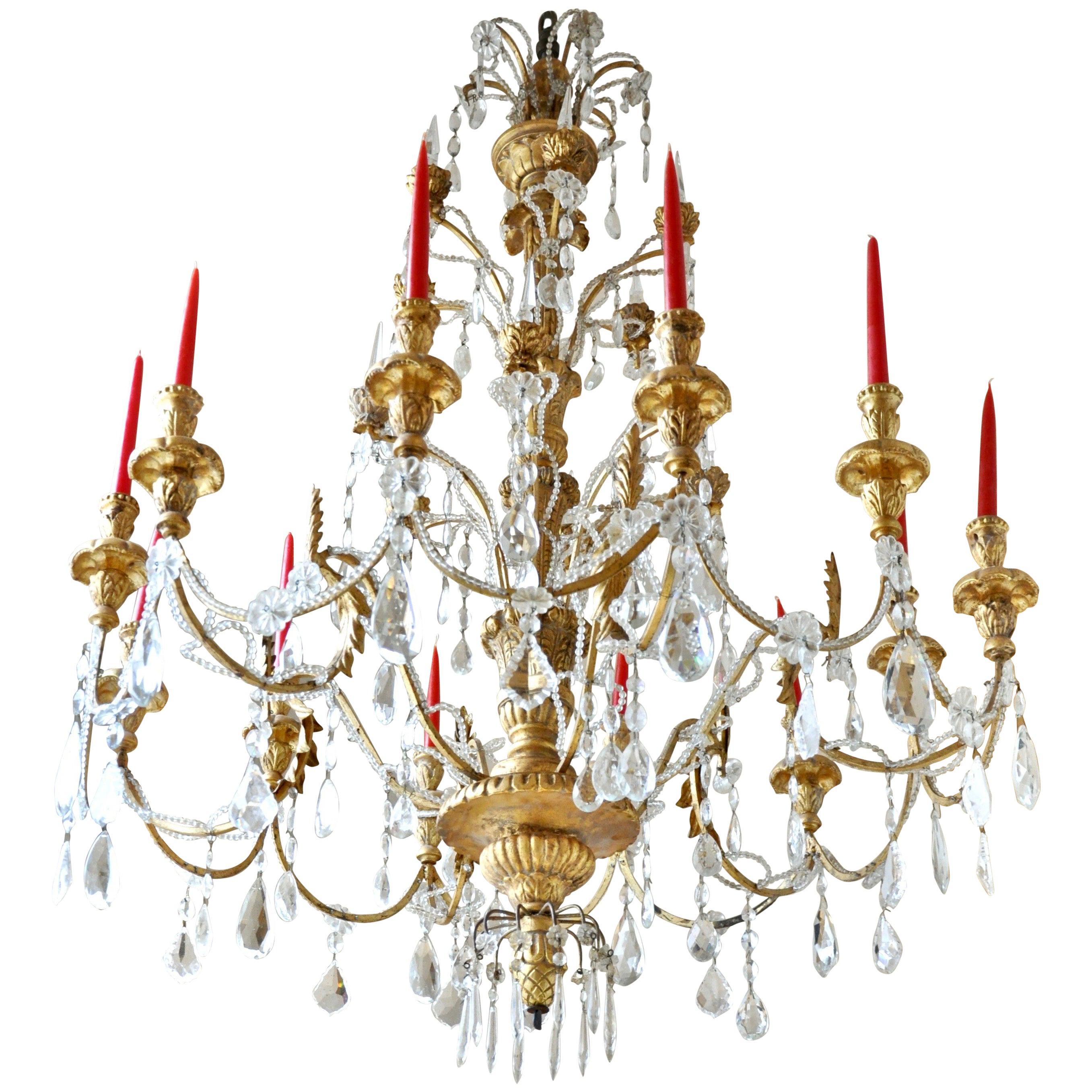 Large 19th Century Italian Neoclassical Chandelier Gilt For Sale