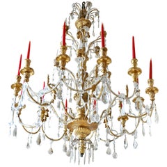 Antique Large 19th Century Italian Neoclassical Chandelier Gilt