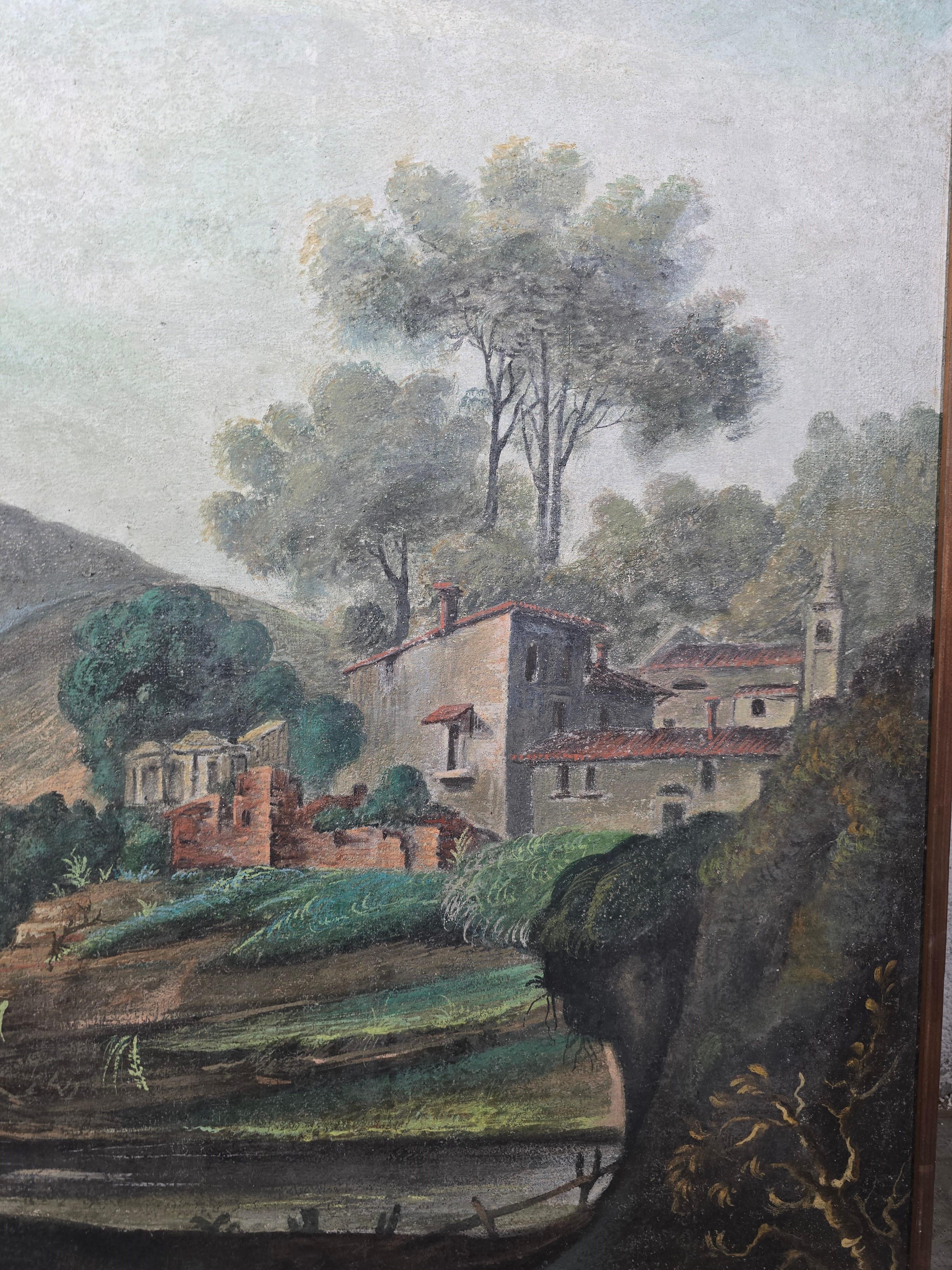 Grande huile sur toile italienne du XIXe siècle - Scène pastorale en vente 6