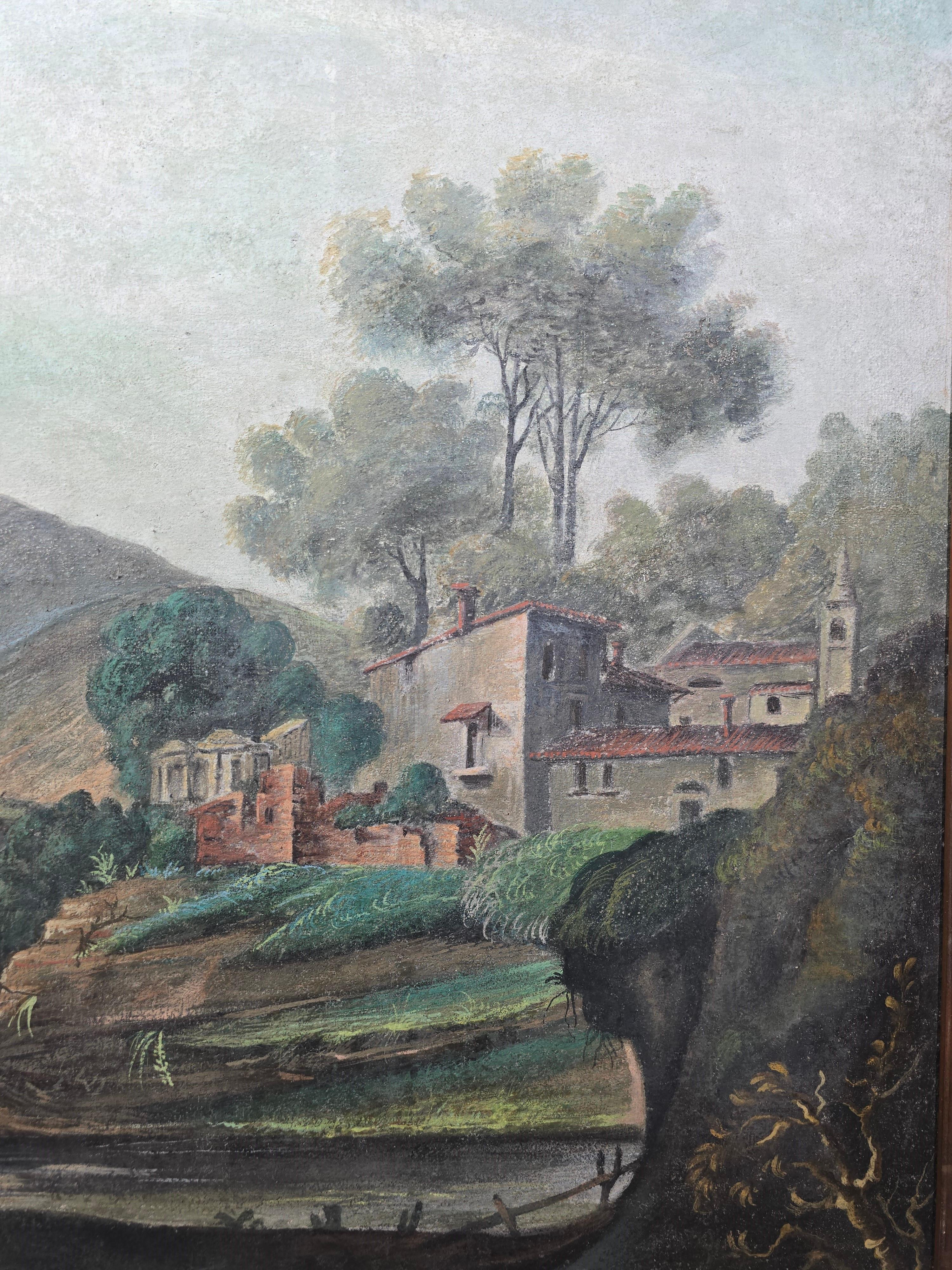 Grande huile sur toile italienne du XIXe siècle - Scène pastorale en vente 7