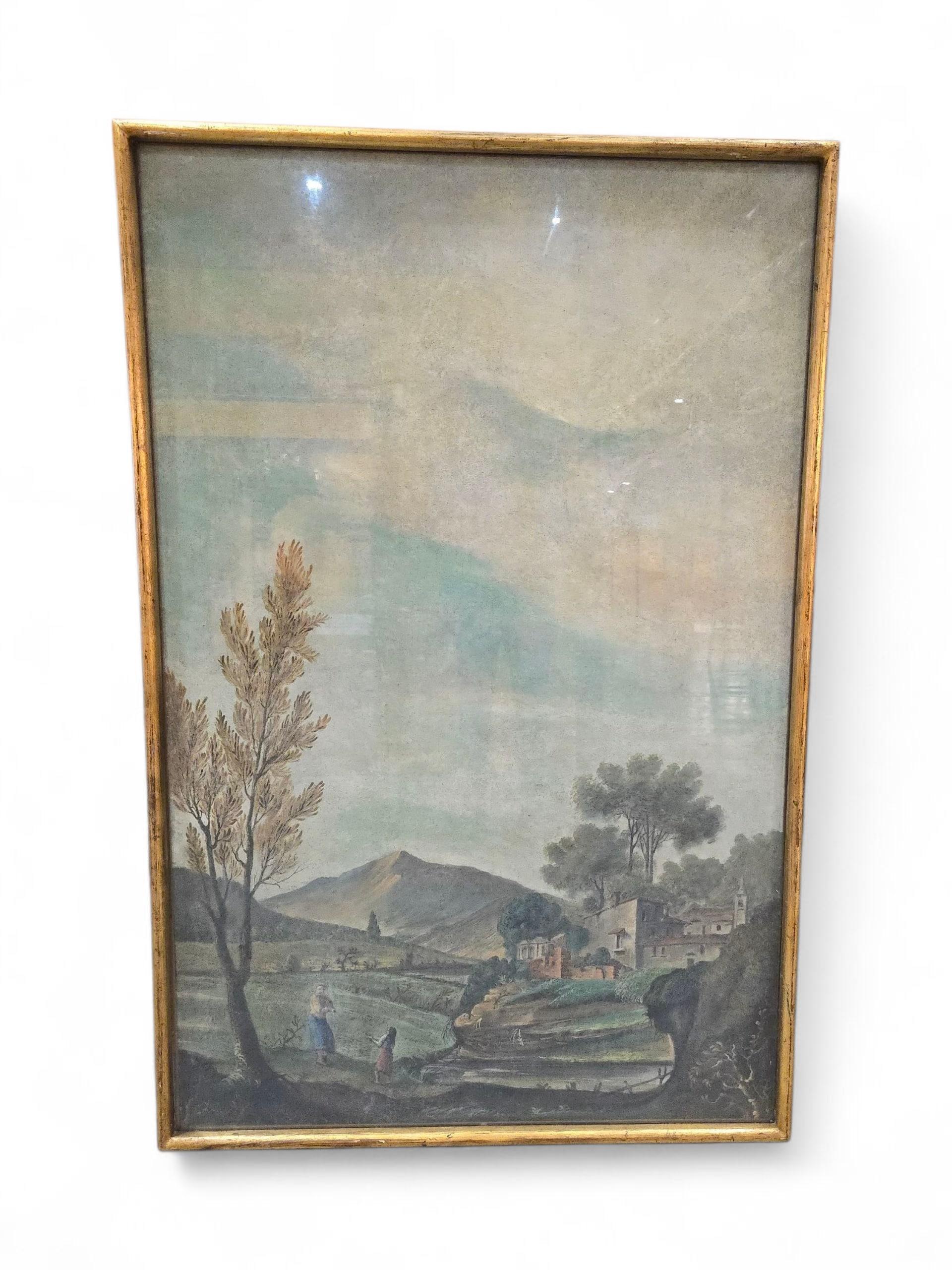 20ième siècle Grande huile sur toile italienne du XIXe siècle - Scène pastorale en vente