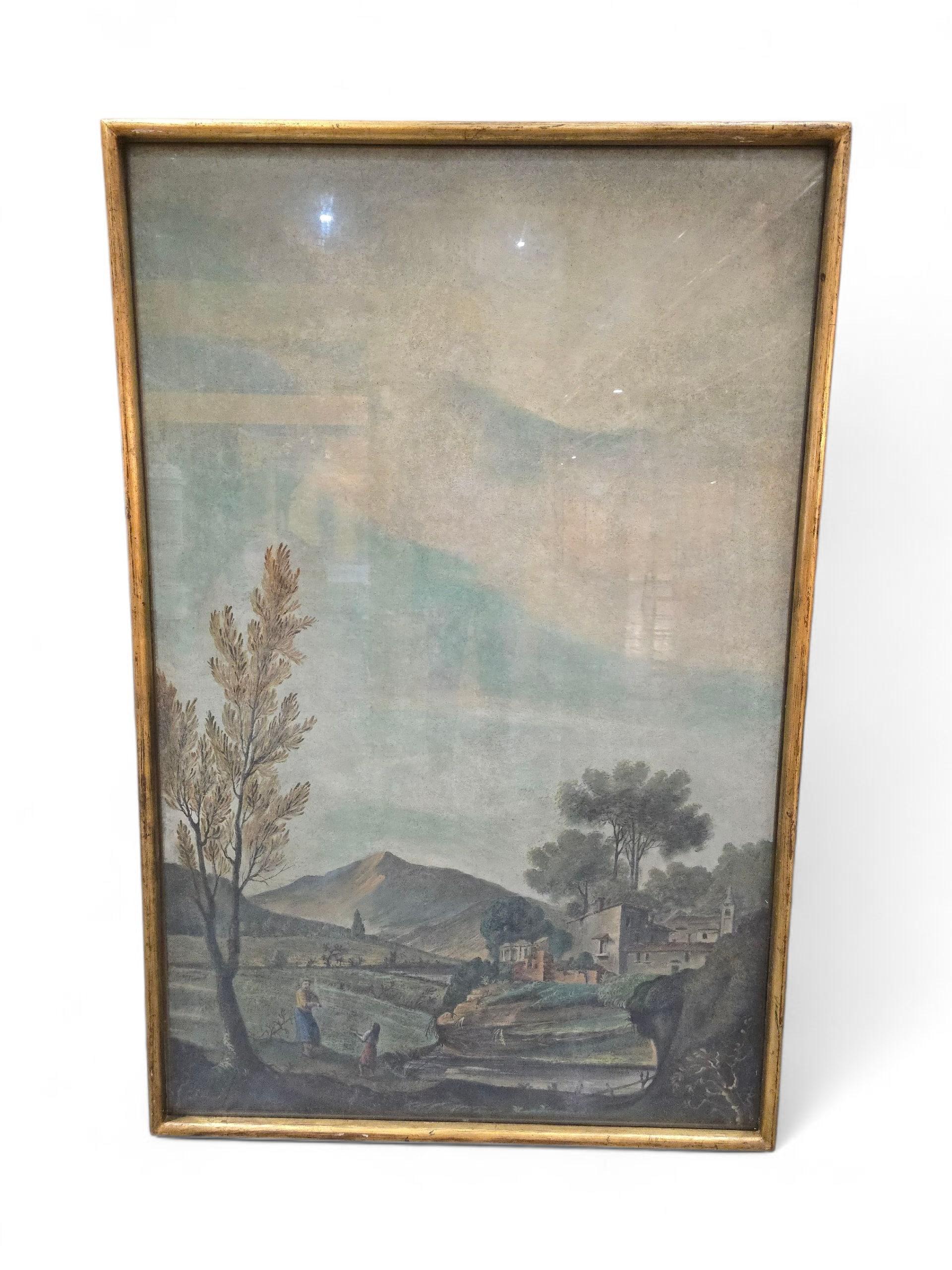 Acrylique Grande huile sur toile italienne du XIXe siècle - Scène pastorale en vente