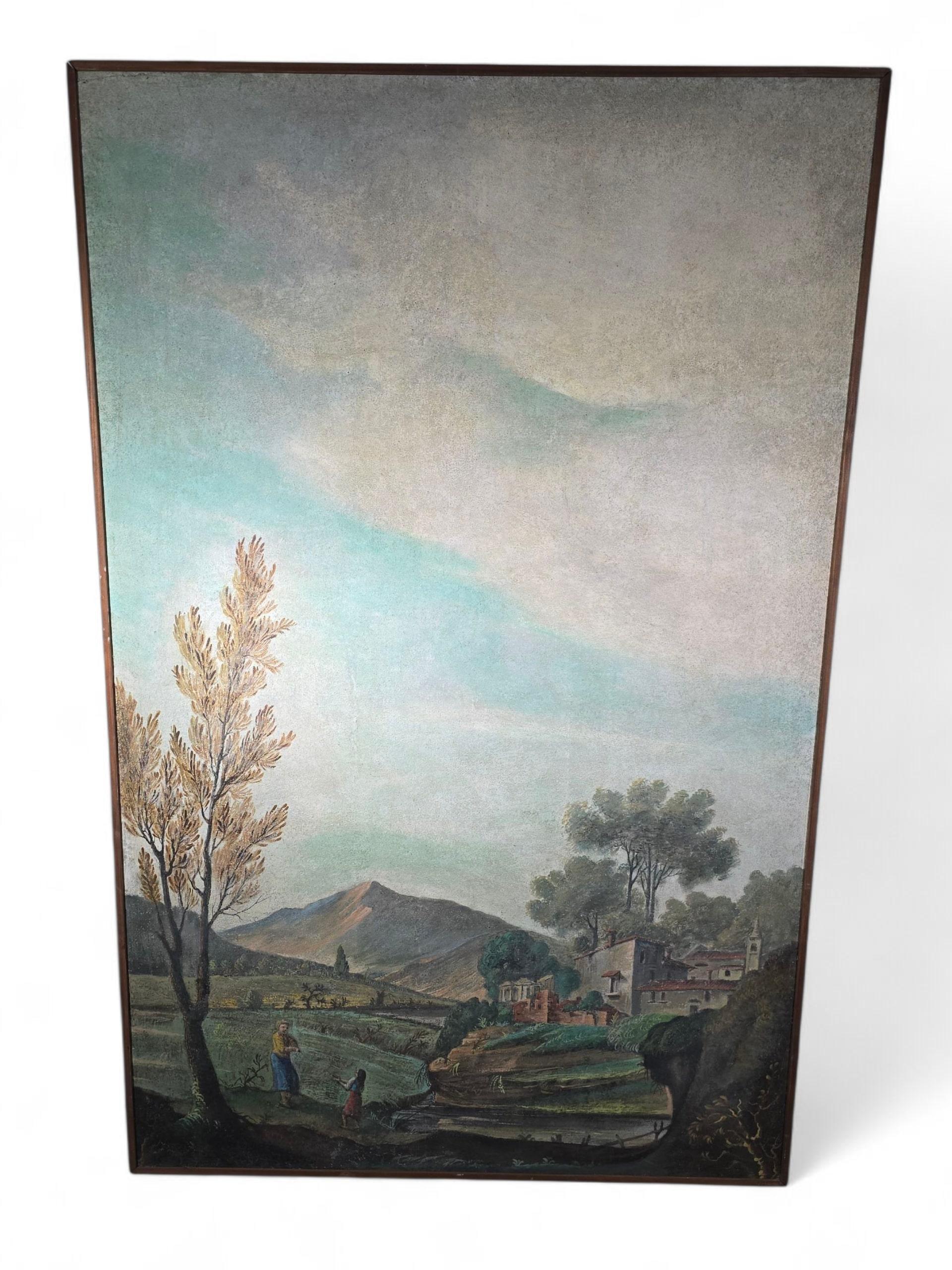 Grande huile sur toile italienne du XIXe siècle - Scène pastorale en vente 2