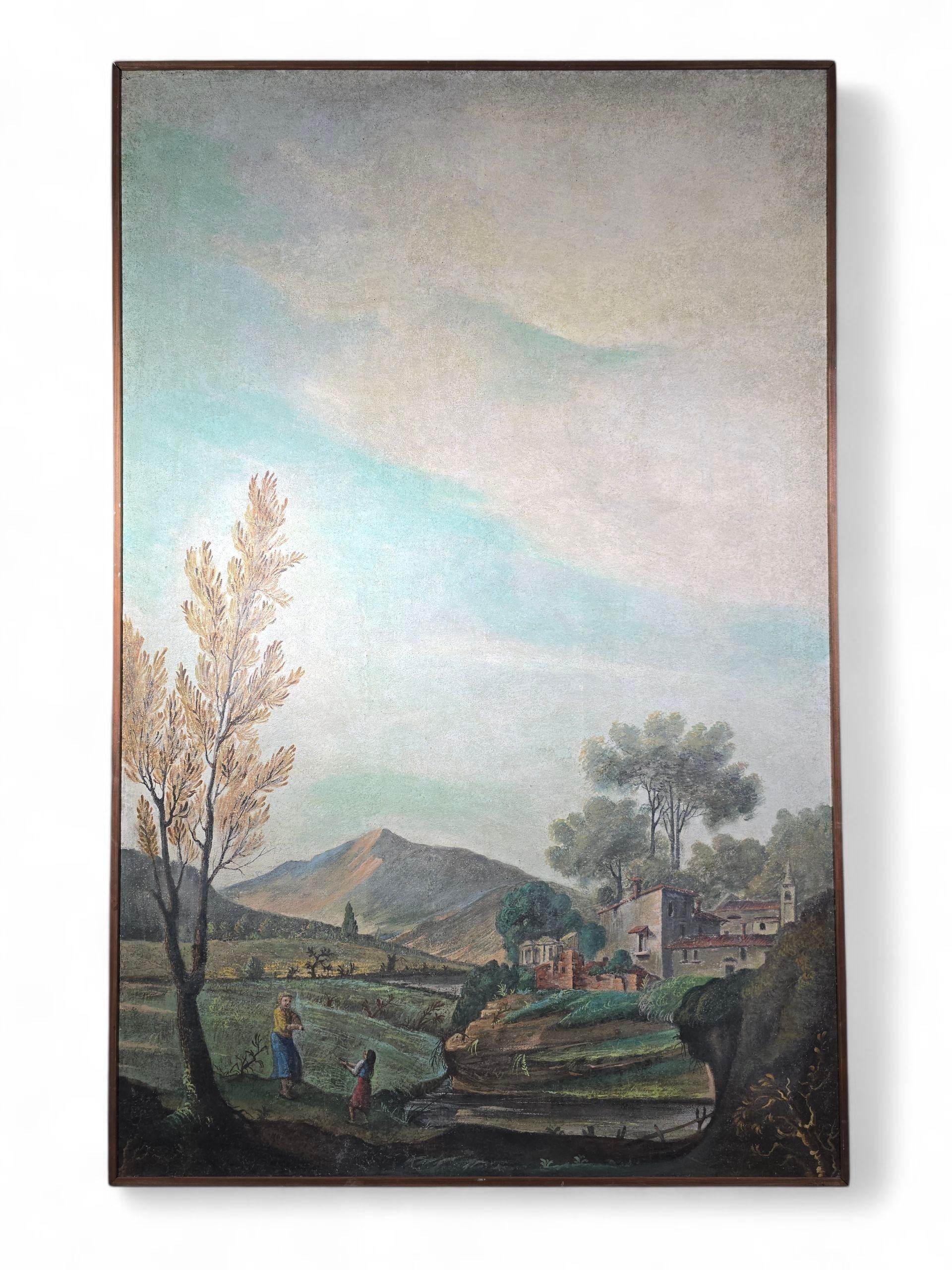 Grande huile sur toile italienne du XIXe siècle - Scène pastorale en vente 3