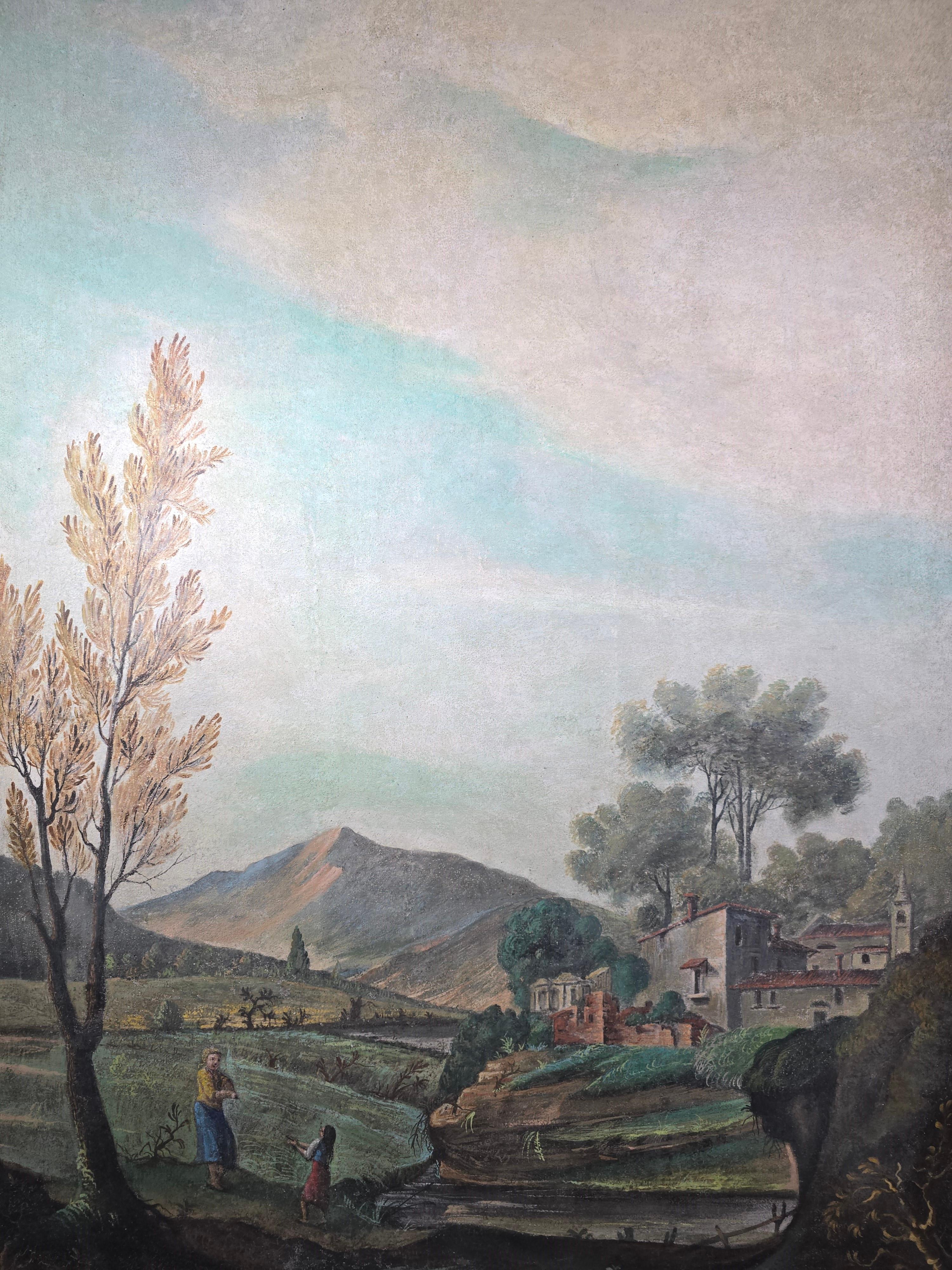 Grande huile sur toile italienne du XIXe siècle - Scène pastorale en vente 4