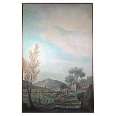 Grande huile sur toile italienne du XIXe siècle - Scène pastorale