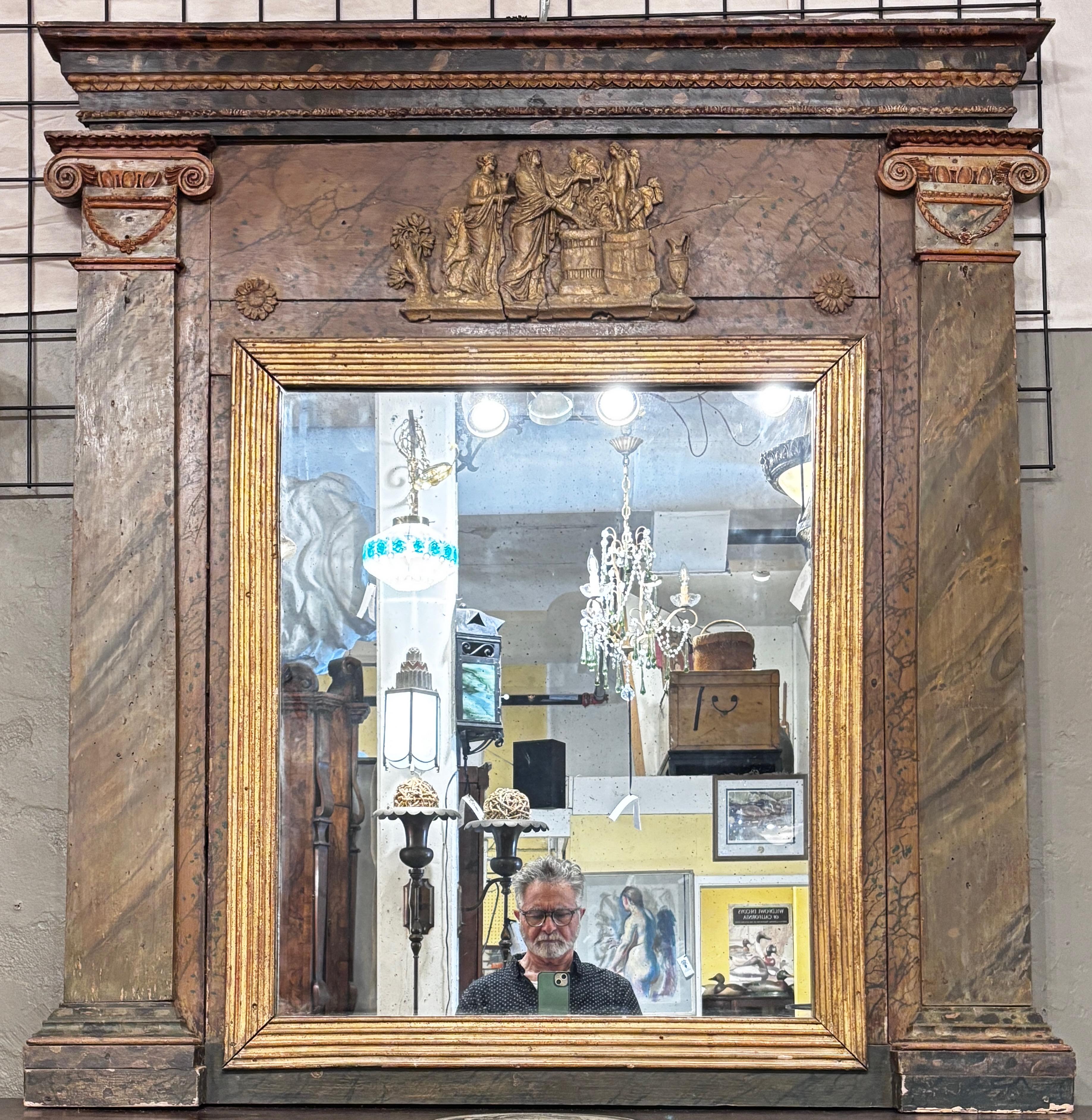 Grand miroir de cheminée italien du 18ème siècle peint en vente 2