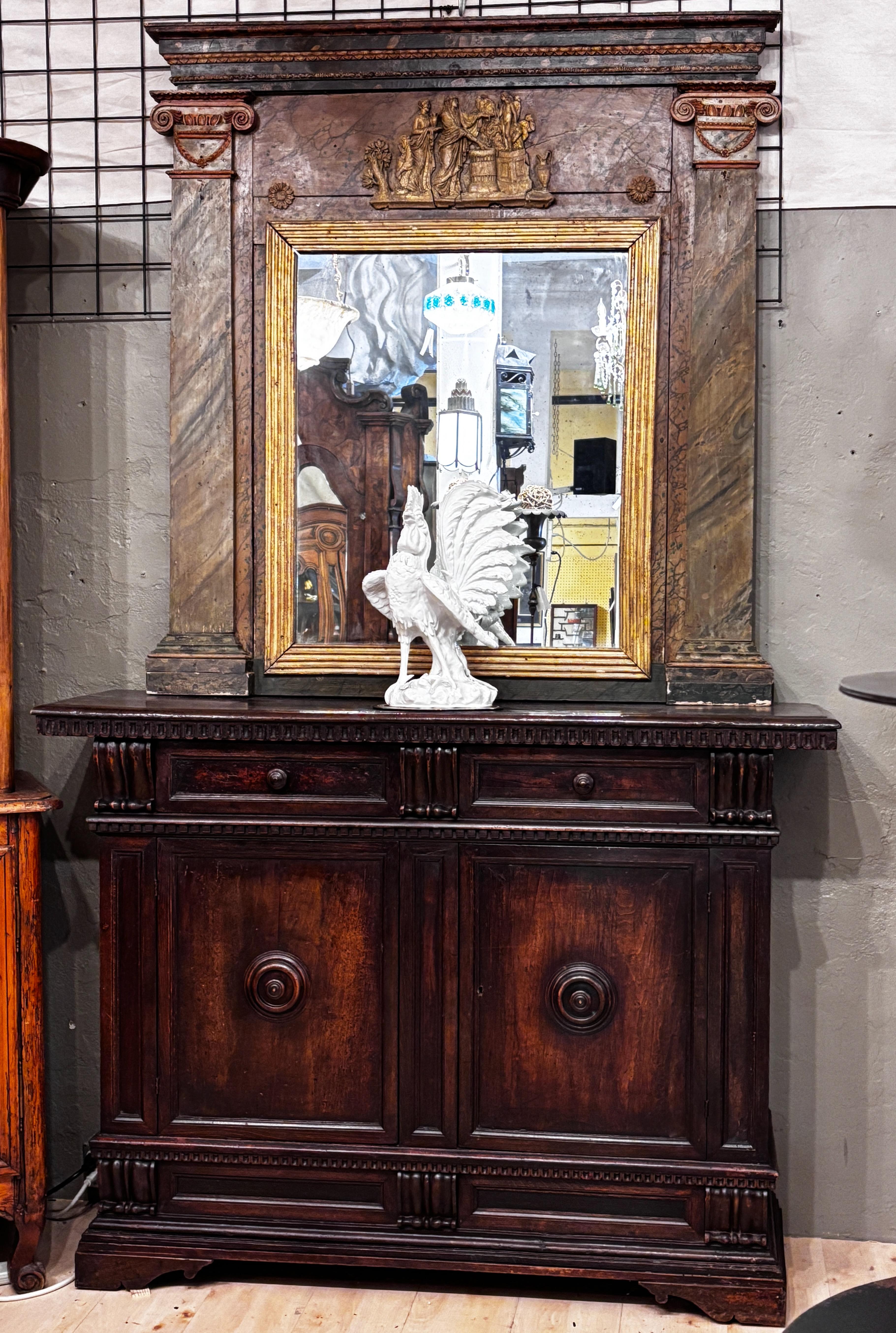 Grand miroir de cheminée italien du 18ème siècle peint en vente 1