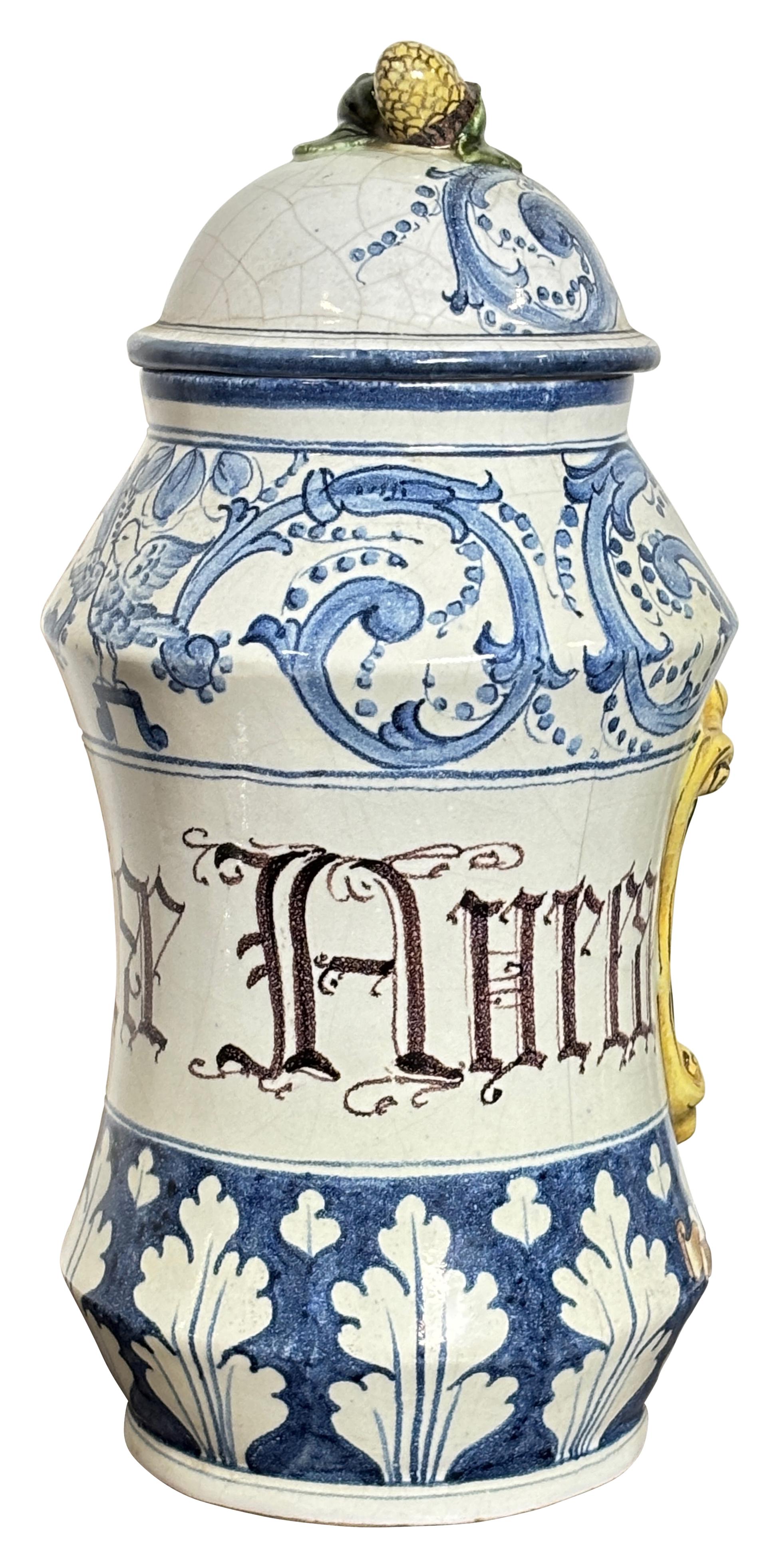 Large 19th Century Italian Tin Glazed Faience Apothecary Albarello Medicine Jar 3