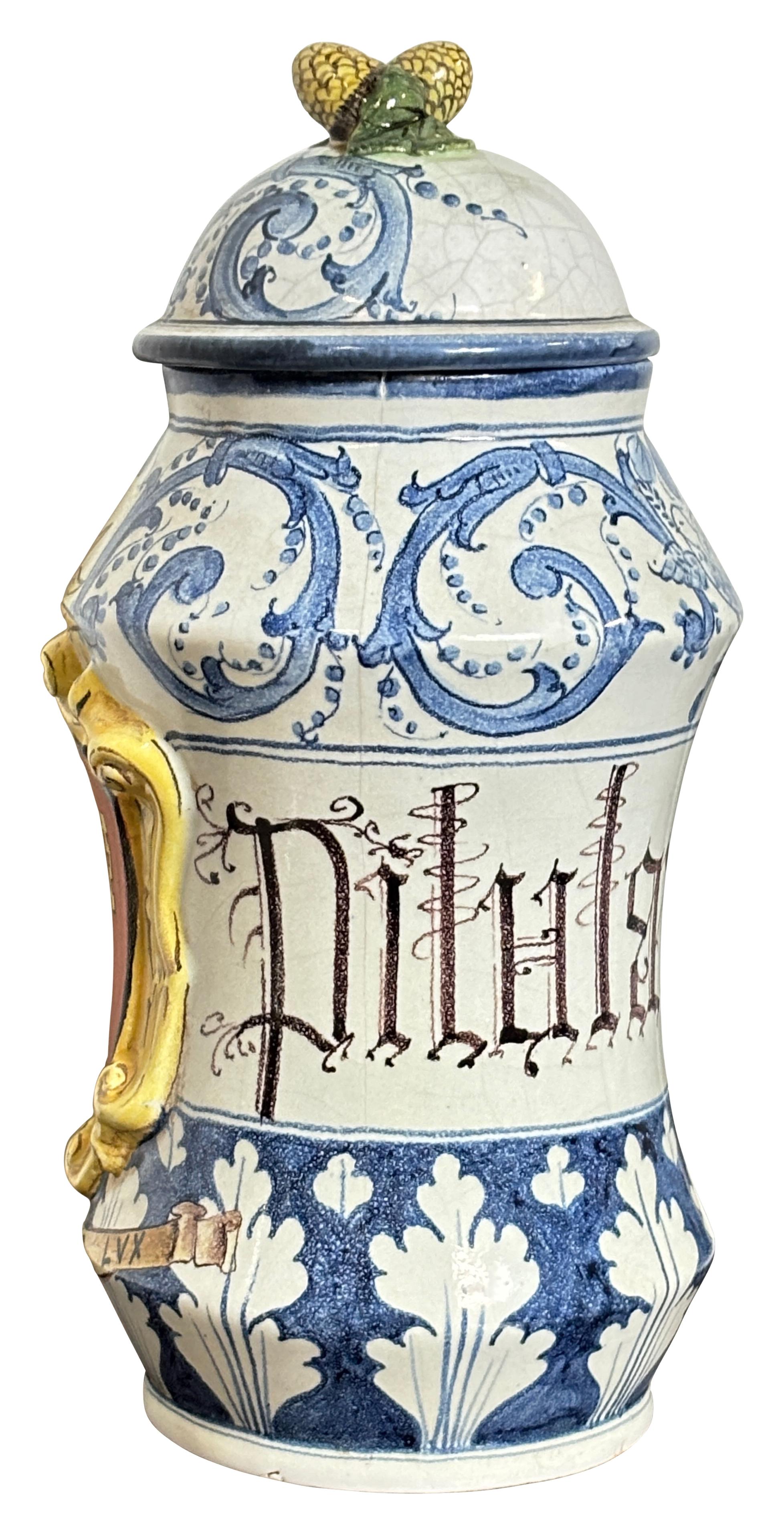 Large 19th Century Italian Tin Glazed Faience Apothecary Albarello Medicine Jar 1