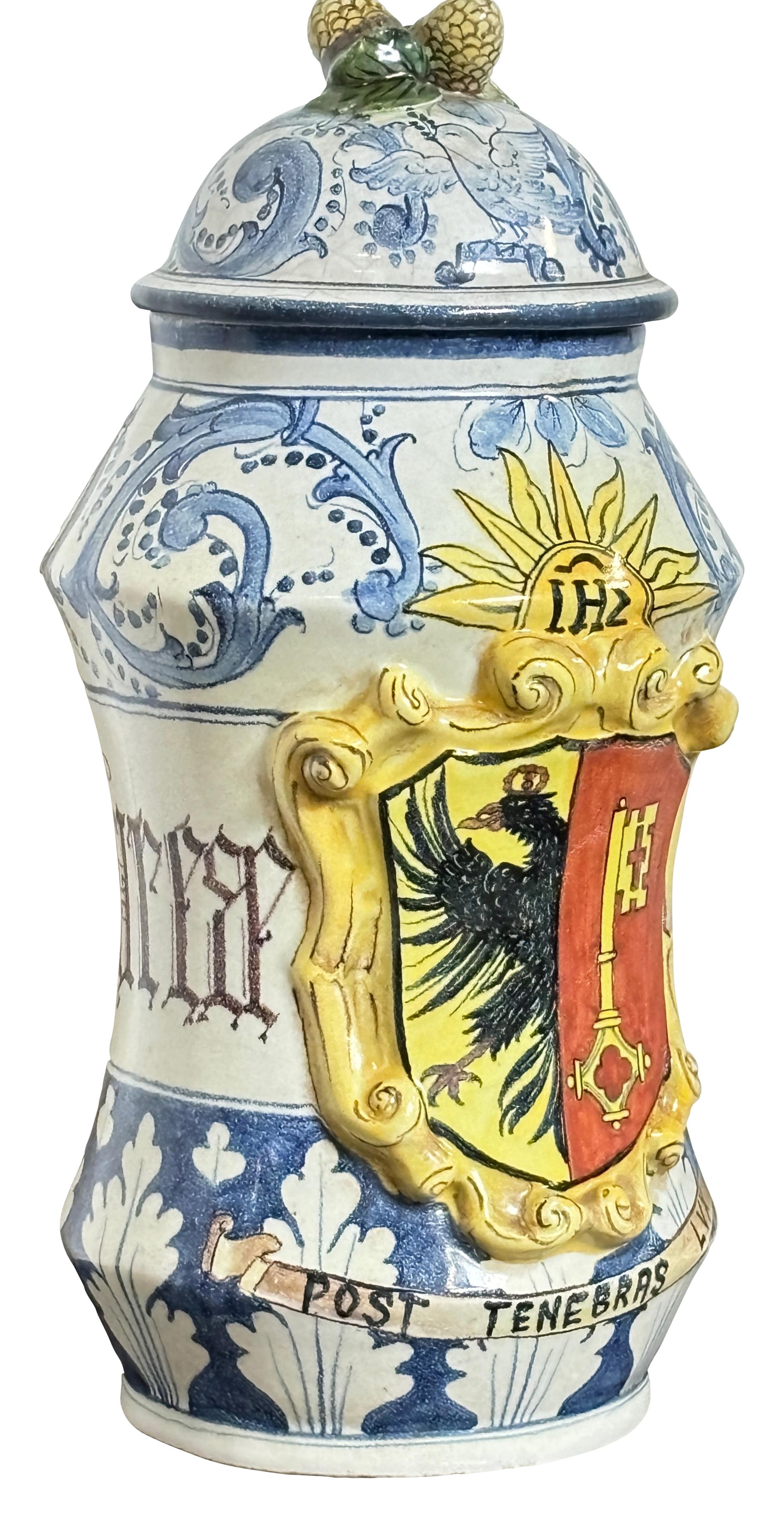 Large 19th Century Italian Tin Glazed Faience Apothecary Albarello Medicine Jar In Good Condition In San Francisco, CA