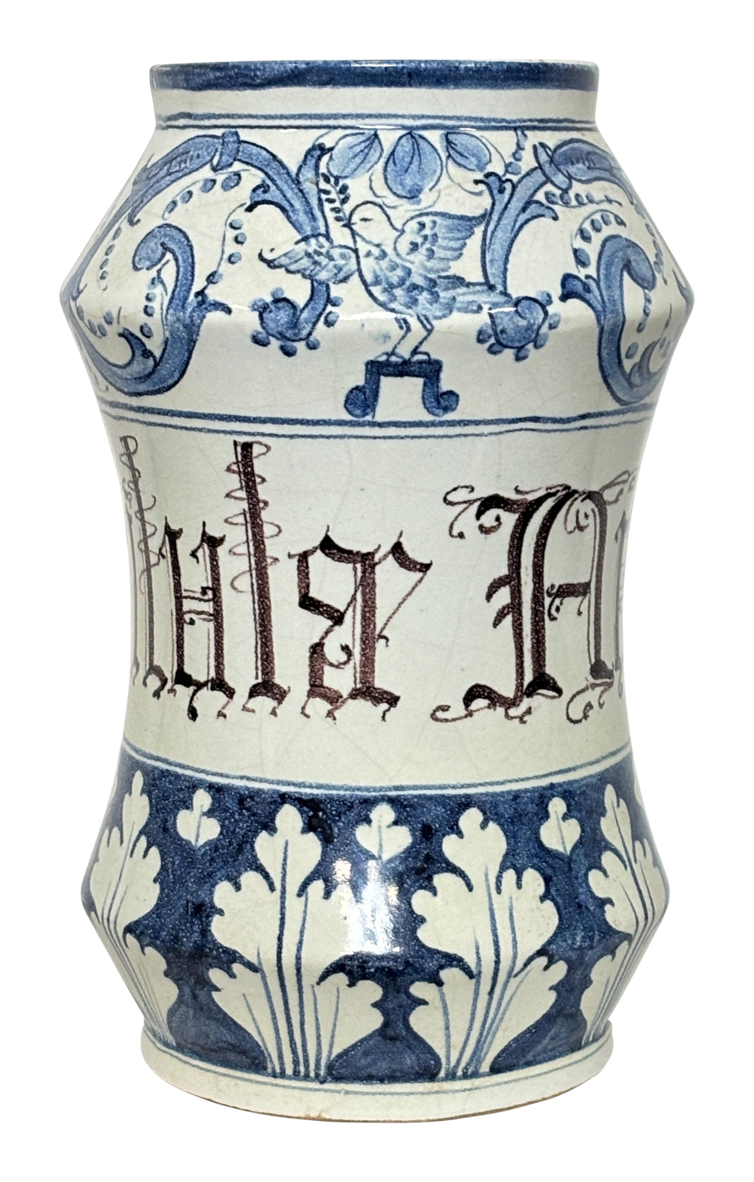 Large 19th Century Italian Tin Glazed Faience Apothecary Albarello Medicine Jar 4