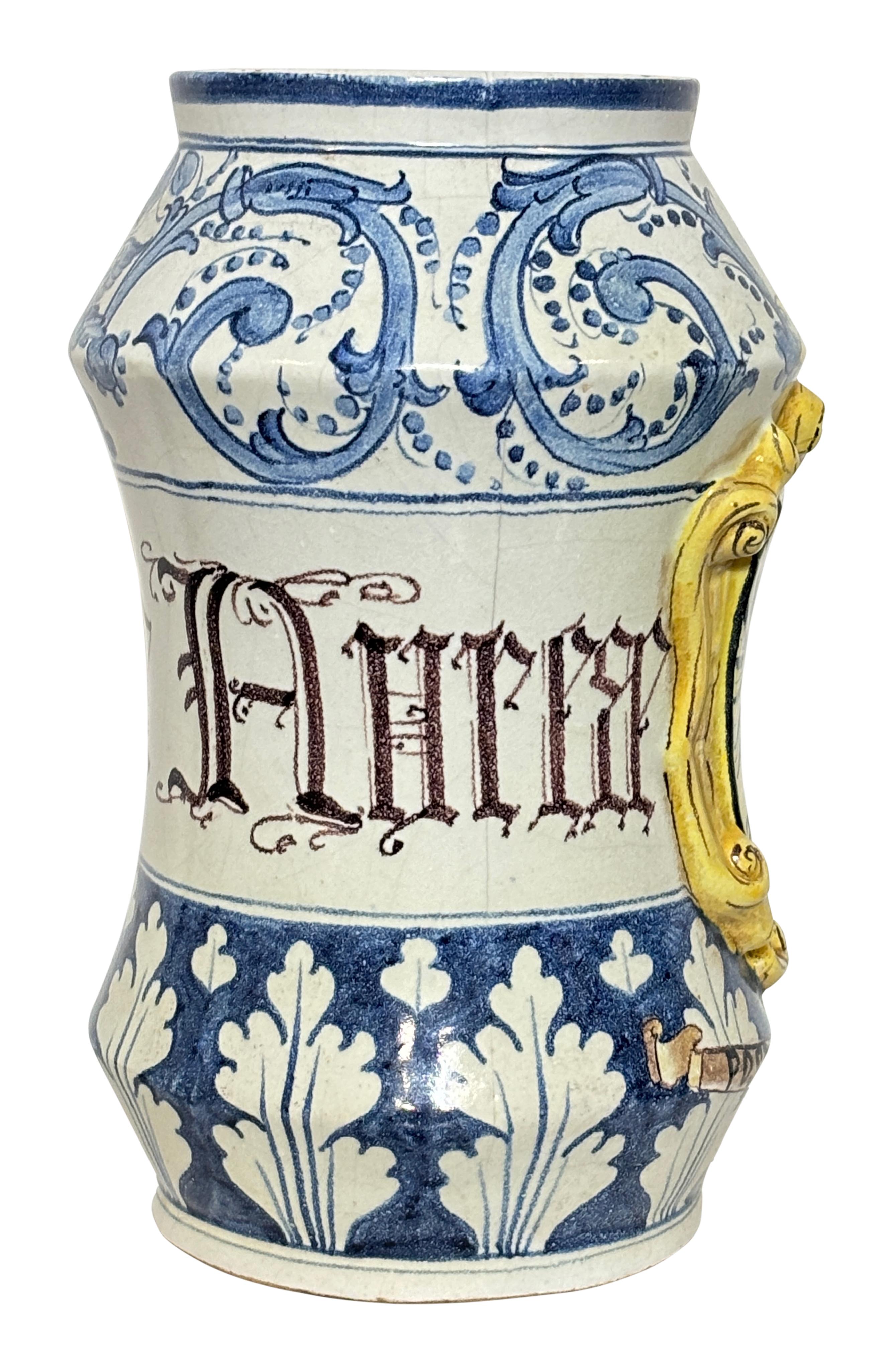 Large 19th Century Italian Tin Glazed Faience Apothecary Albarello Medicine Jar 5