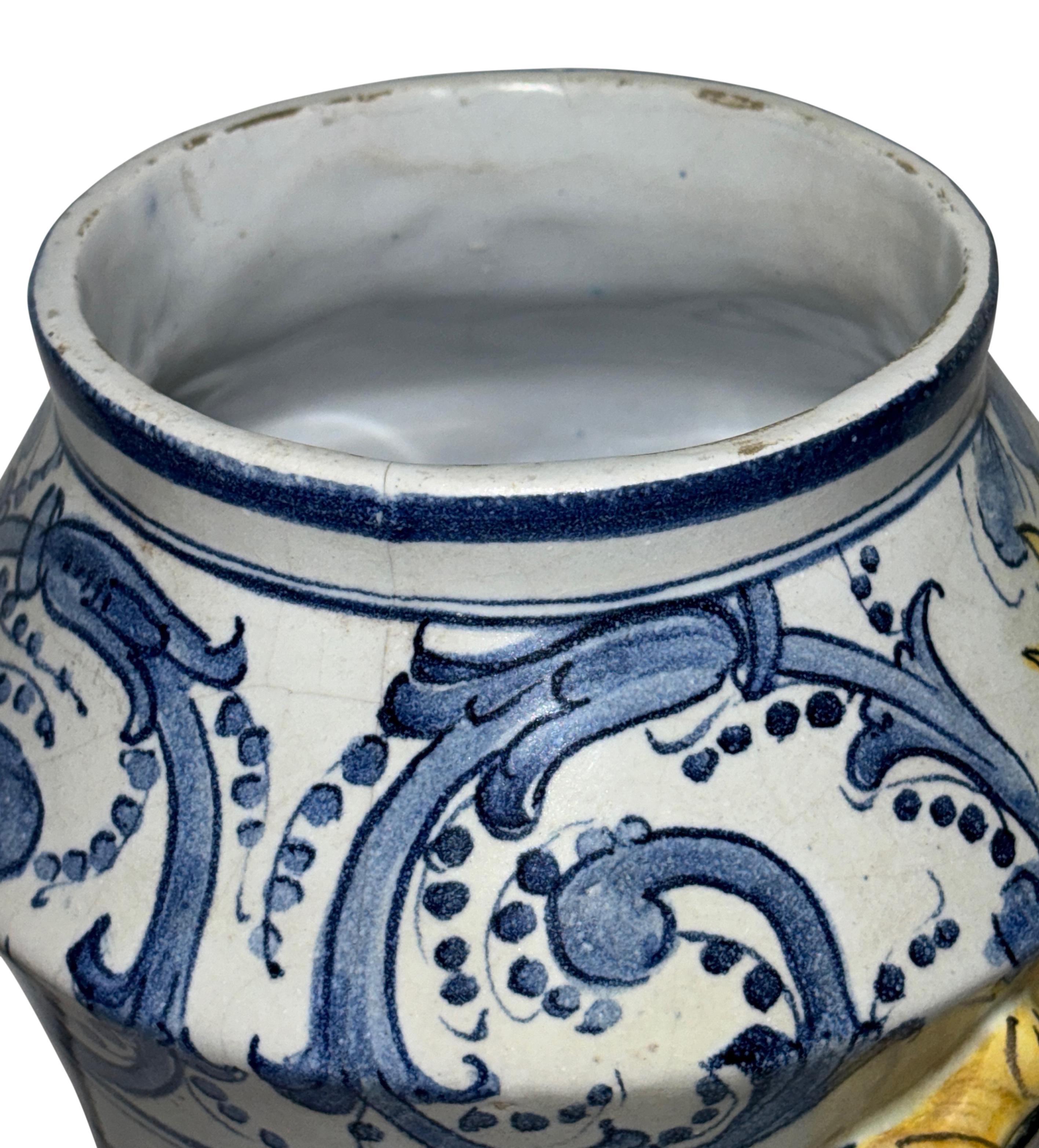 Large 19th Century Italian Tin Glazed Faience Apothecary Albarello Medicine Jar 8