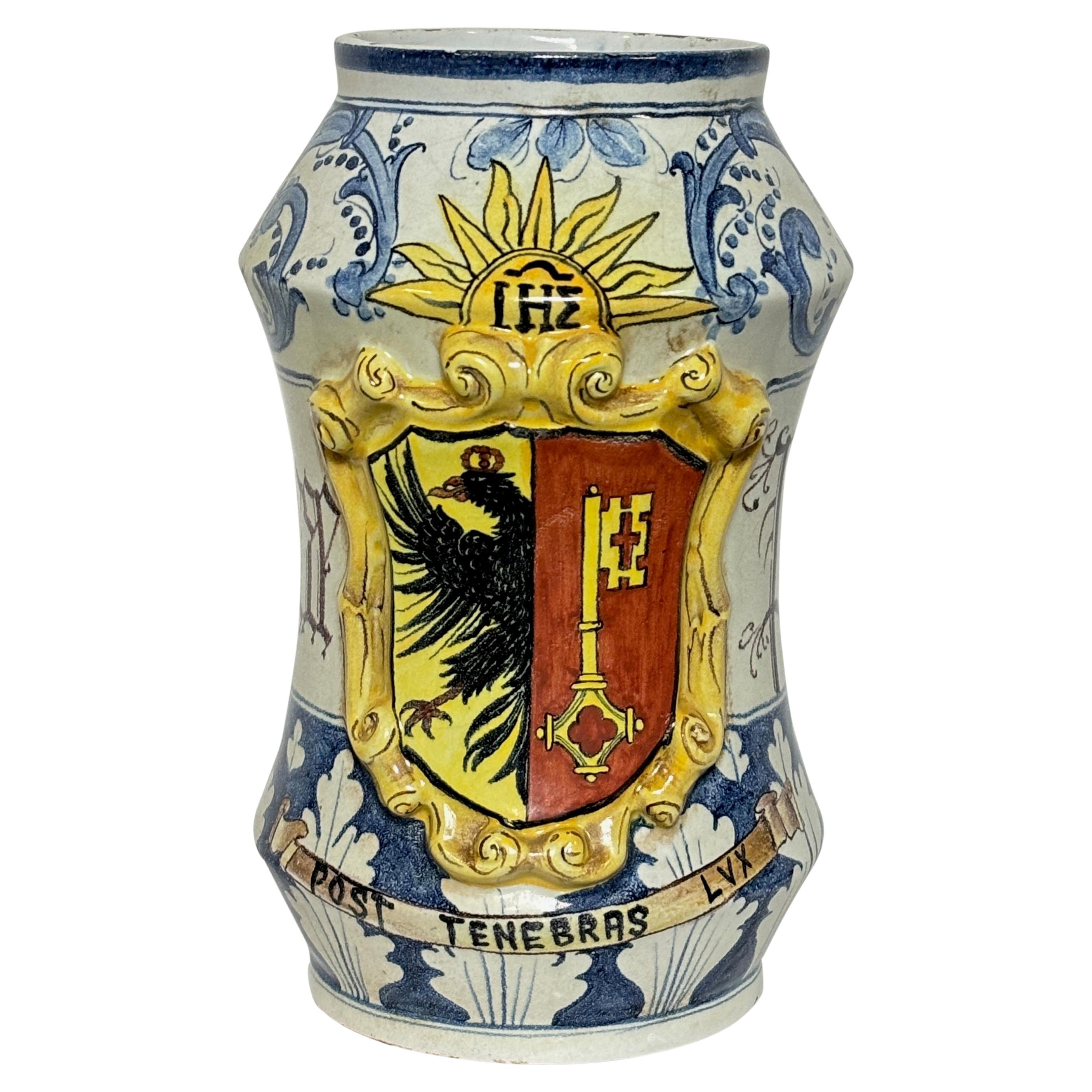 Hand-Painted Large 19th Century Italian Tin Glazed Faience Apothecary Albarello Medicine Jar