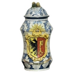 Antique Large 19th Century Italian Tin Glazed Faience Apothecary Albarello Medicine Jar