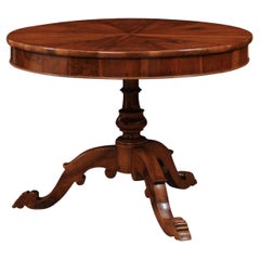 Large 19th Century Italian Walnut Center Table with Tripod Pedestal Base Large 19th Century Italian Walnut Center Table with Tripod Pedestal Base