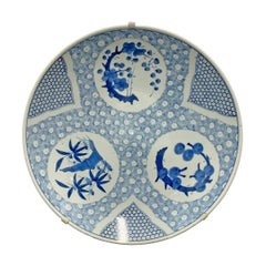 Large 19th Century Japanese Blue and White Four Seasons Platter