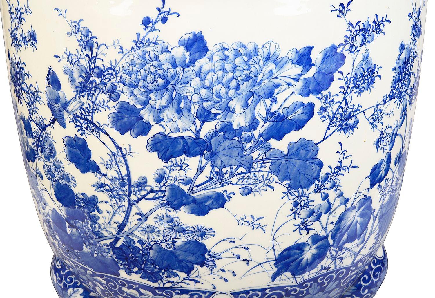 Porcelain Large 19th Century Japanese Blue and White Jardiniere. For Sale