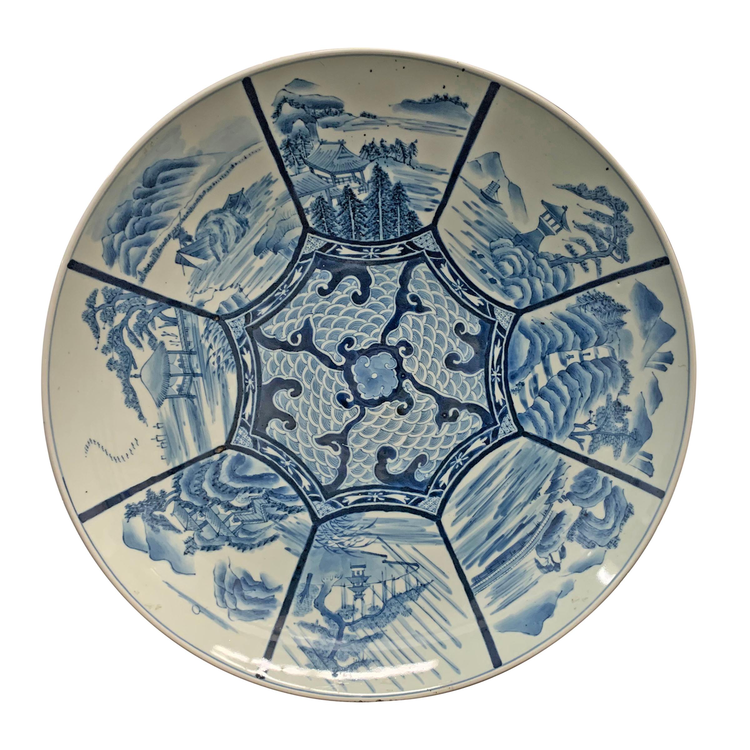 Chinoiserie Large 19th Century Japanese Blue and White Platter