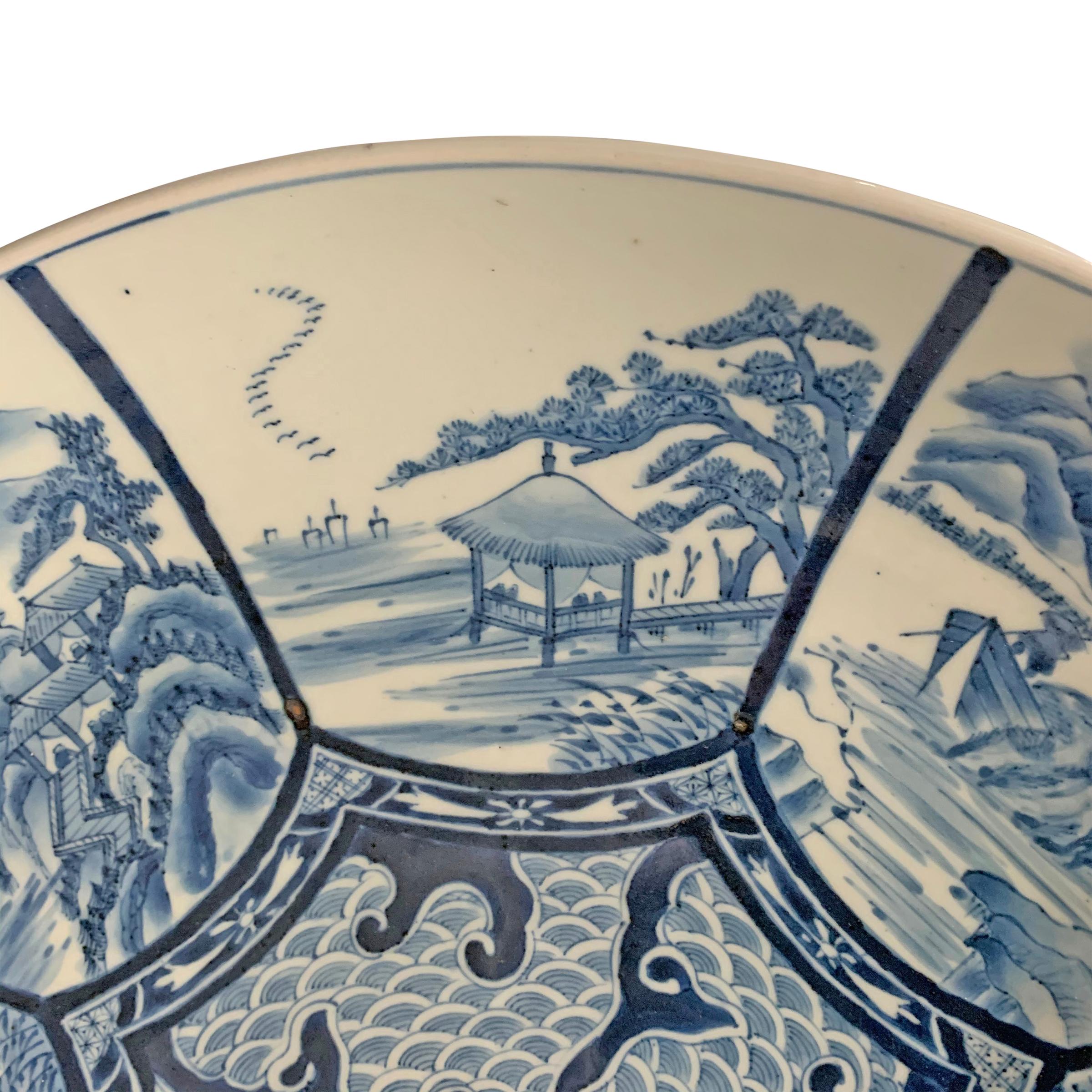 Hand-Painted Large 19th Century Japanese Blue and White Platter