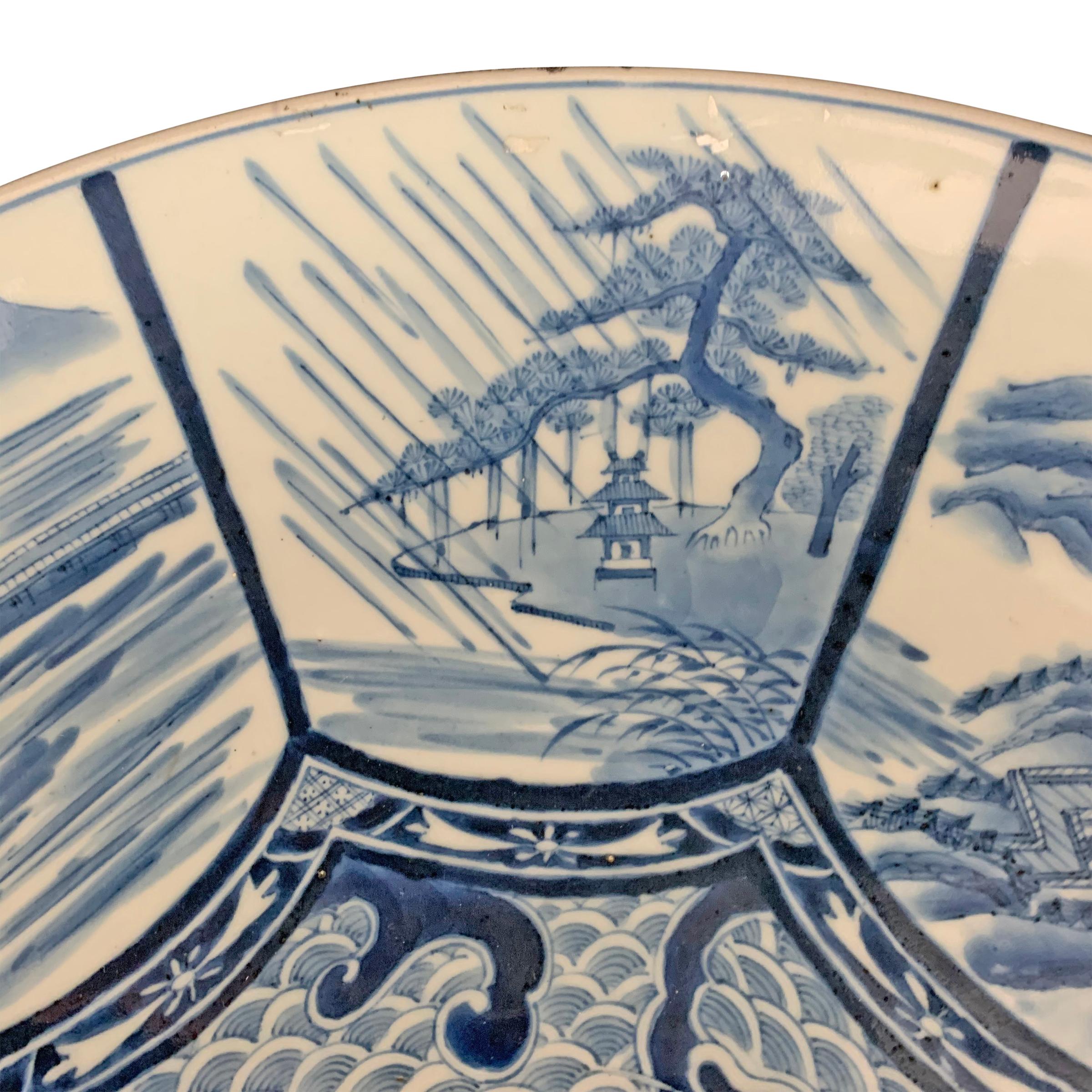 Large 19th Century Japanese Blue and White Platter In Good Condition In Chicago, IL