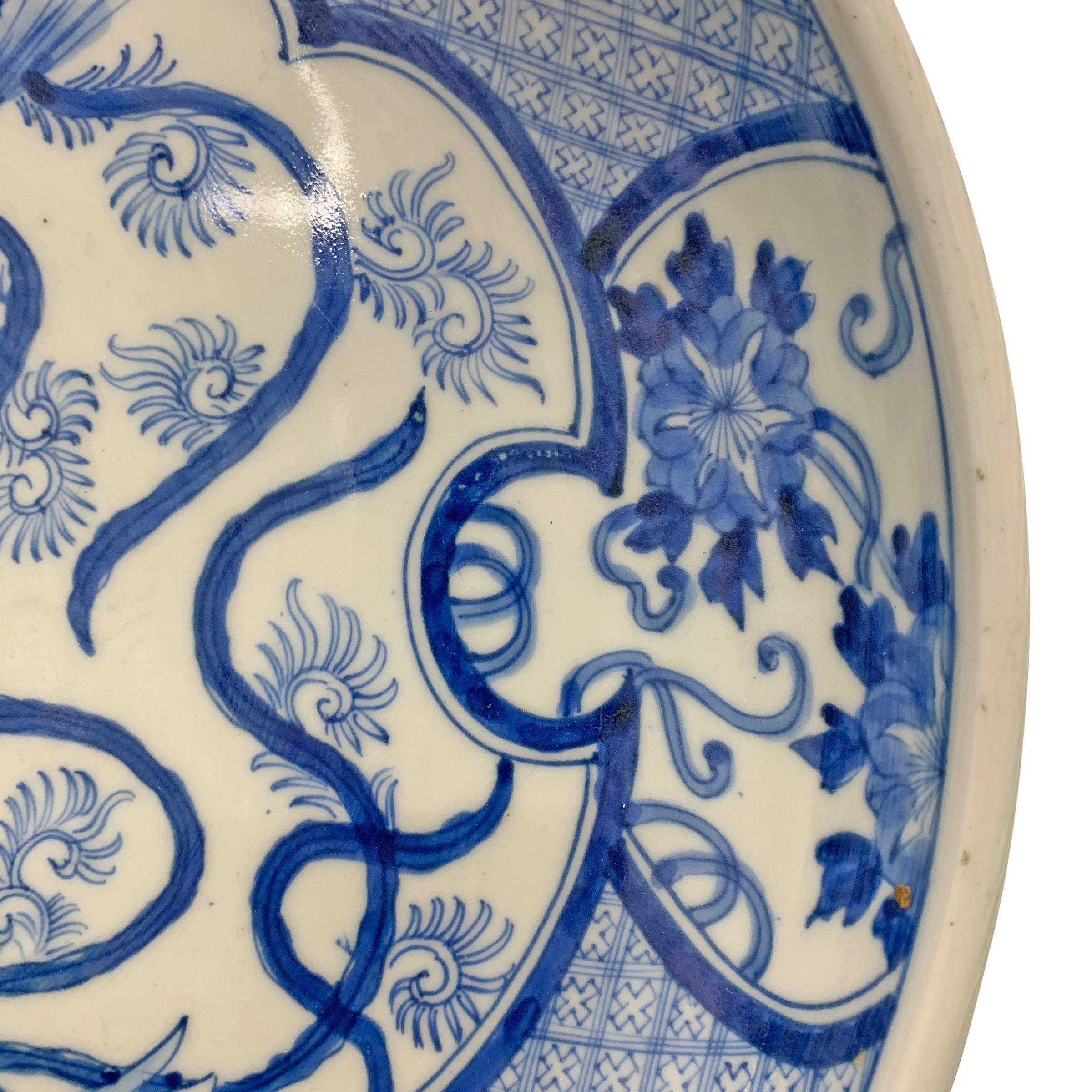 Hand-Painted Large 19th Century Japanese Blue and White Platter