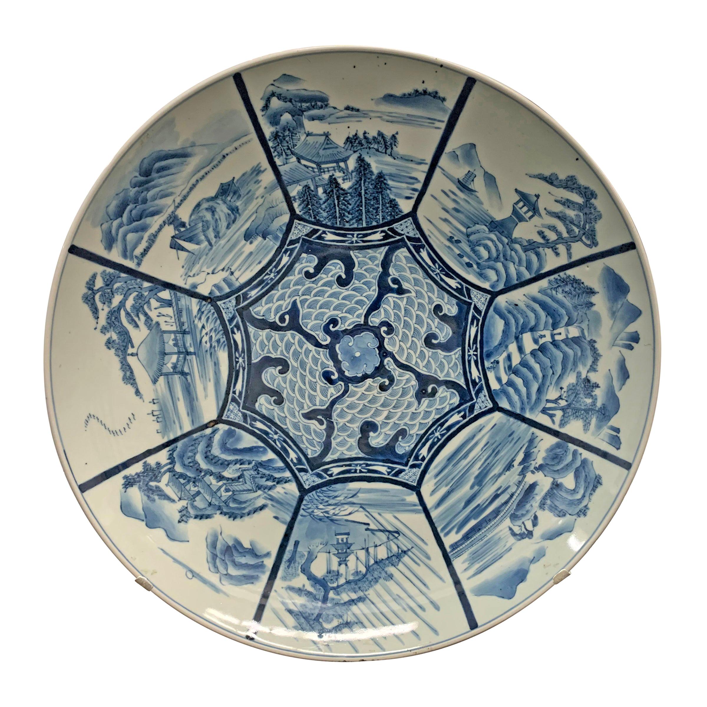 Large 19th Century Japanese Blue and White Platter at 1stDibs