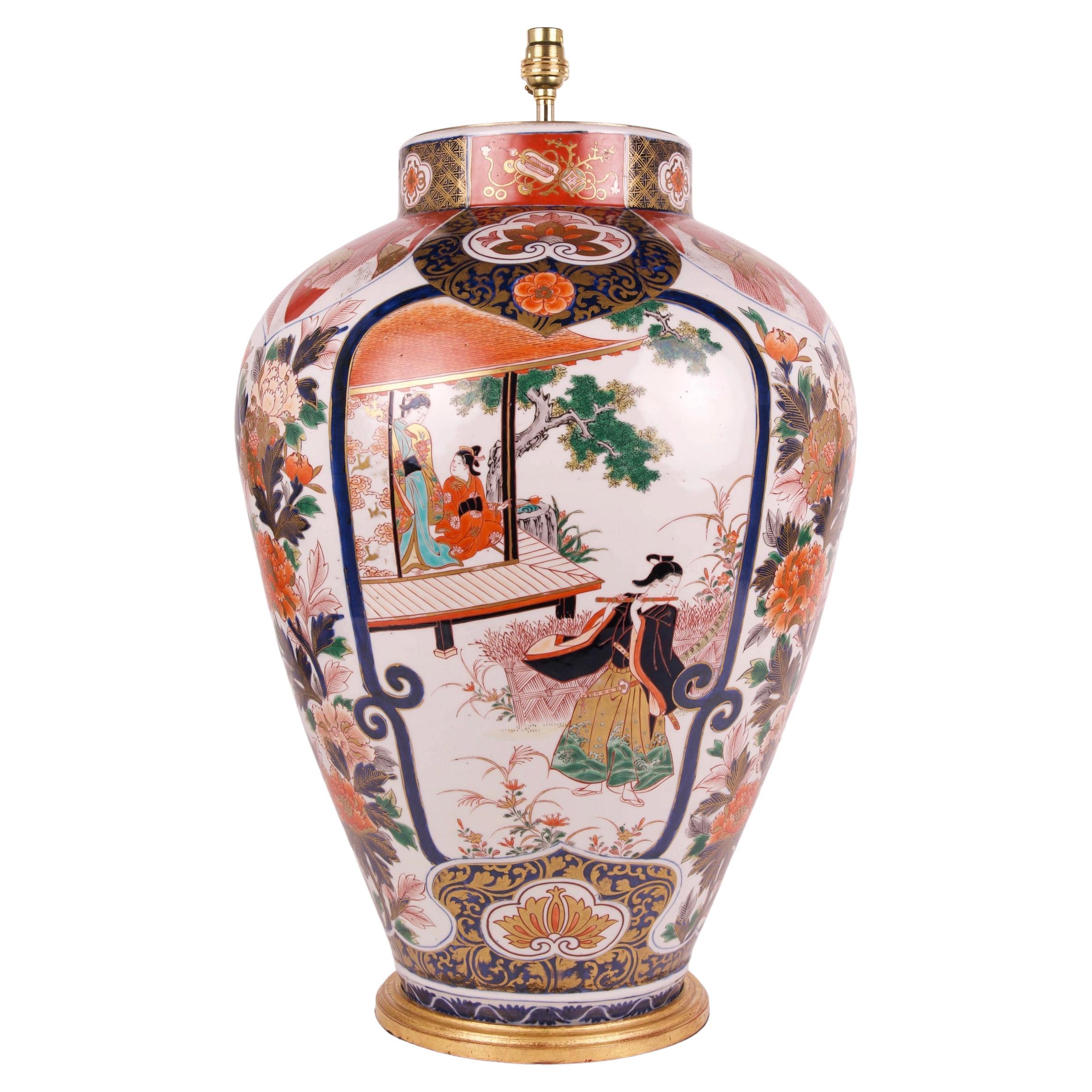 Grande lampe de bureau japonaise d'antiquités Imari du 19ème siècle