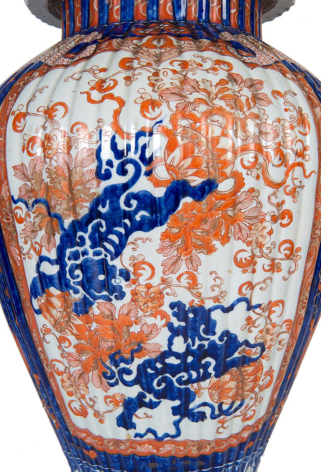 Hand-Painted Large 19th Century Japanese Imari Lidded Vase